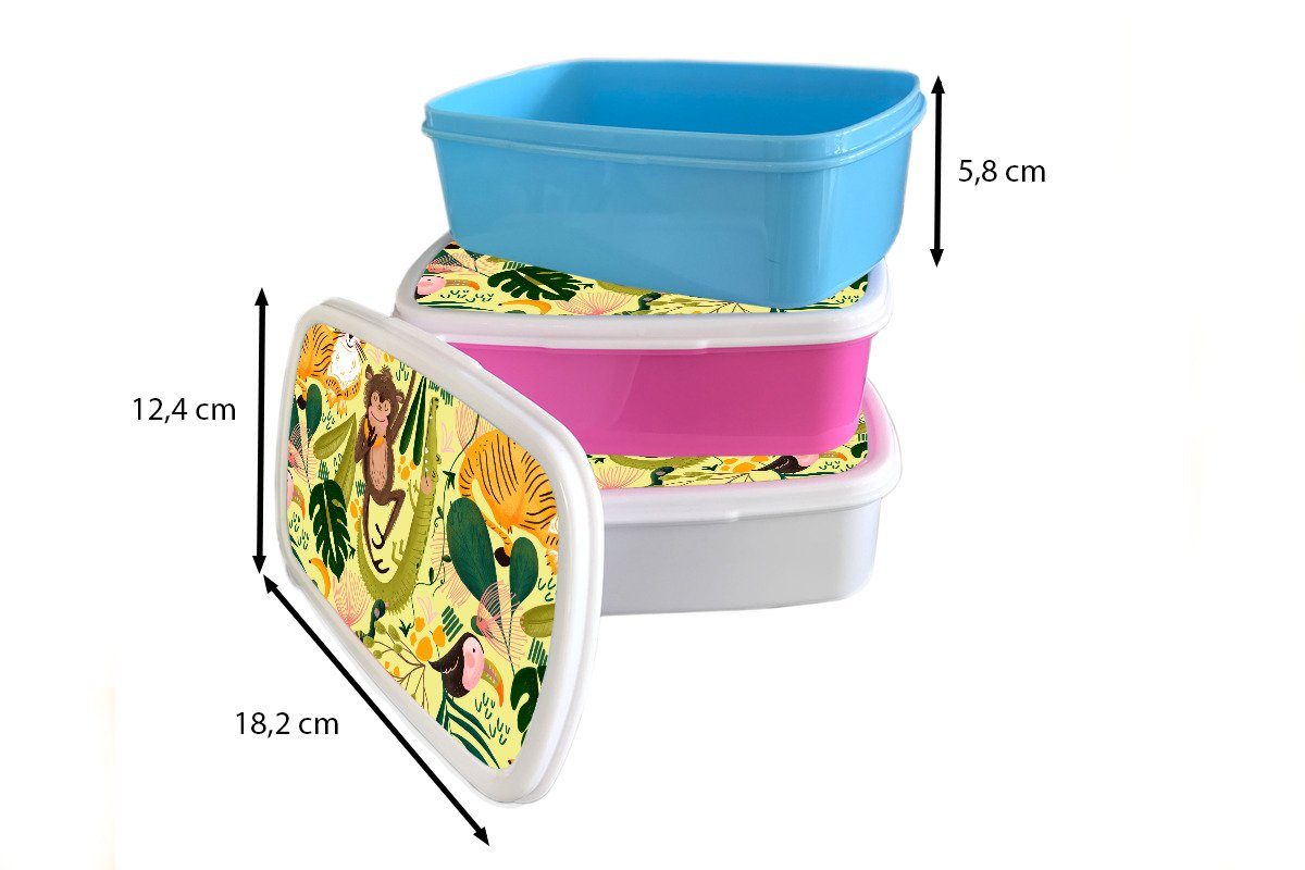 Lunchbox - rosa Kunststoff, Kunststoff Erwachsene, Tiere - Brotbox Kinder, Brotdose Dschungel Gelb, Mädchen, MuchoWow Snackbox, für (2-tlg),