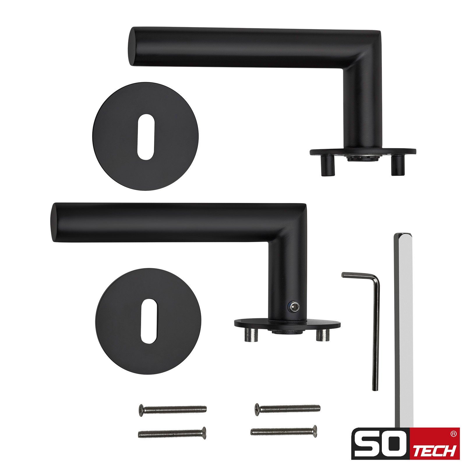 SO-TECH® Drückergarnitur THORE Edelstahl, Flachrosetten, magnetische Cliptechnik, für Profilzylinder Eingangstür schwarz galvanisiert