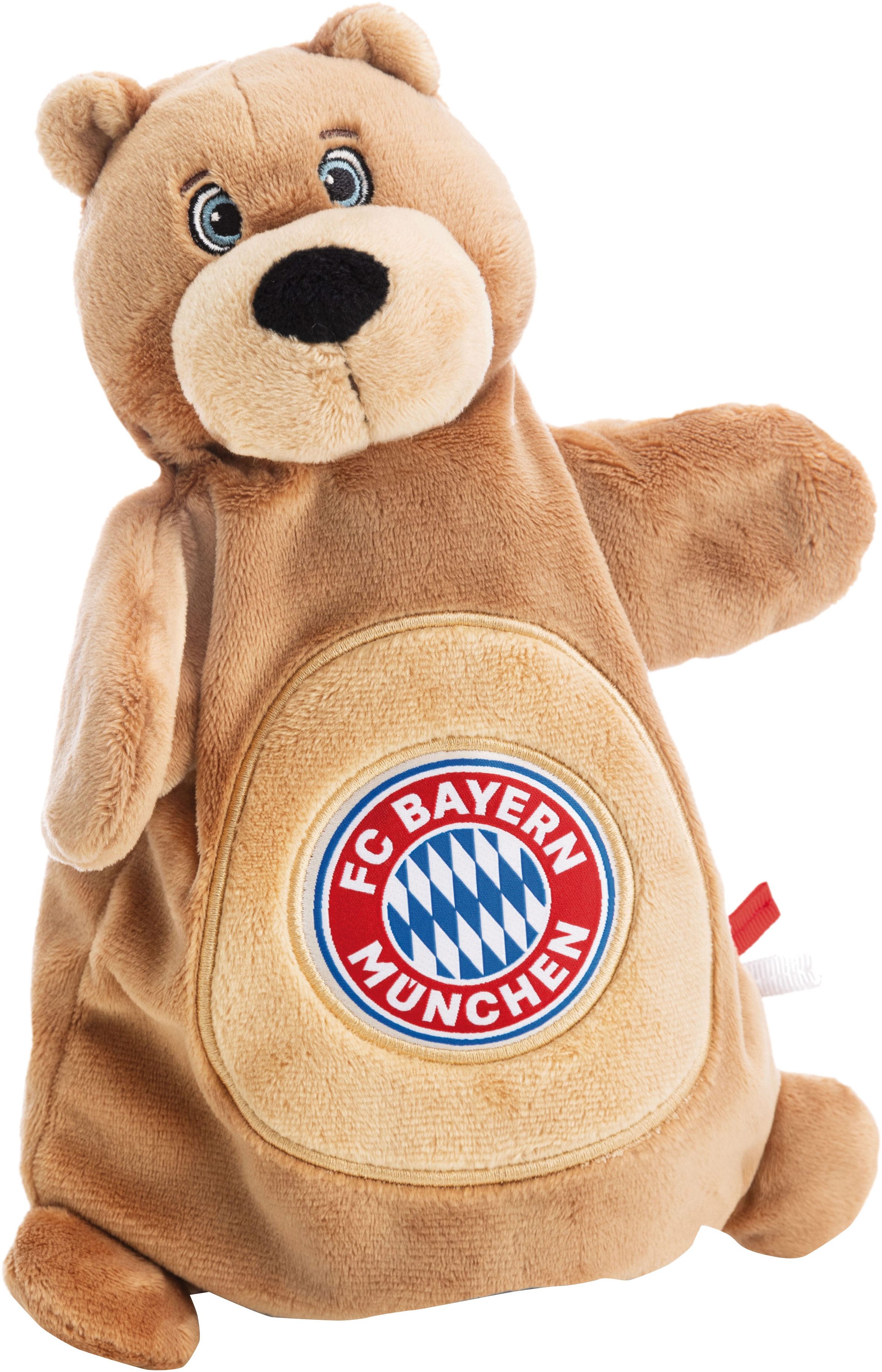 Nici Schmusetuch FC BAYERN MÜNCHEN, Handpuppe Berni 2in1 26x25 cm, mit dem Vereinslogo auf dem Bauch