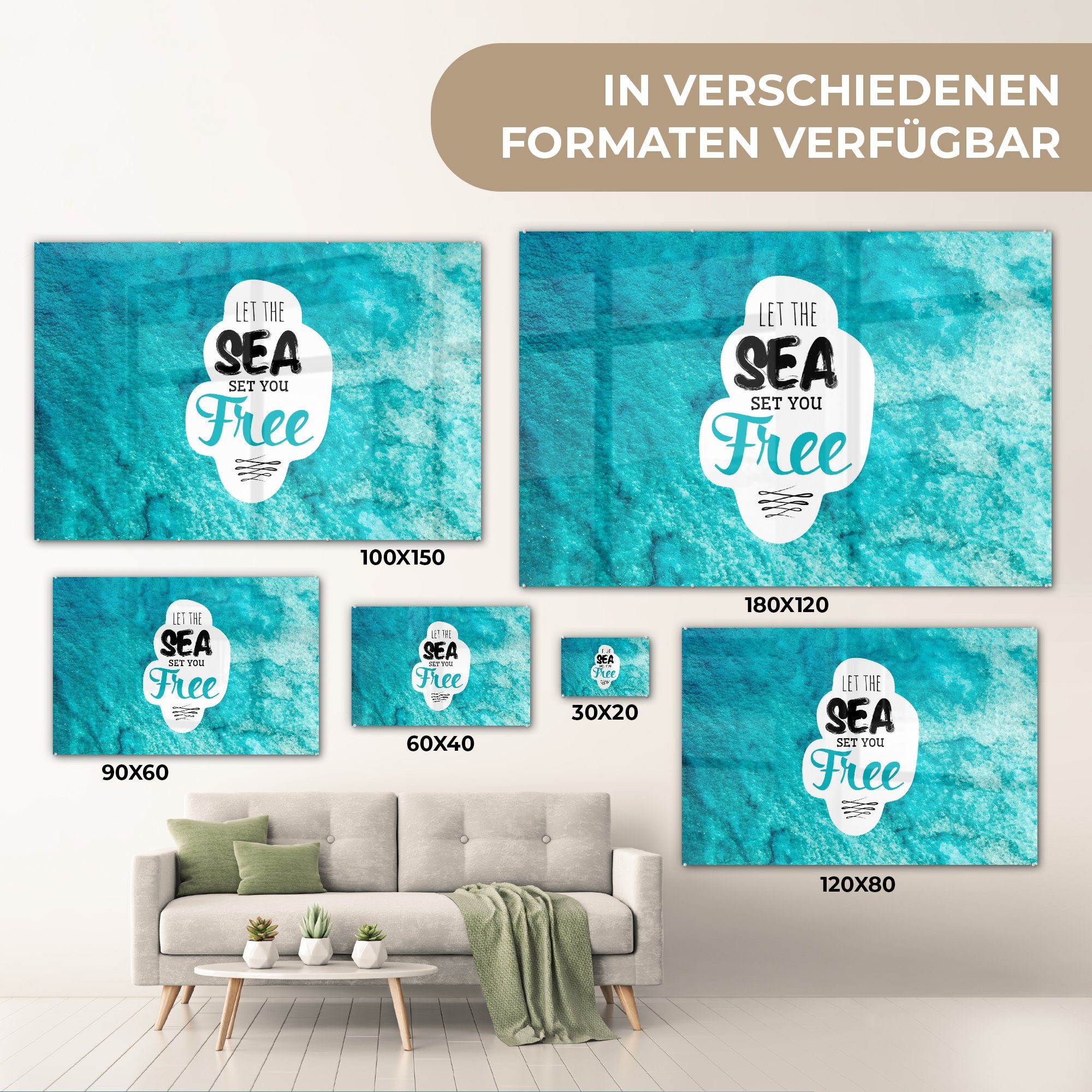 Meer Sommer, (1 St), & Schlafzimmer Wohnzimmer Acrylglasbilder - Acrylglasbild Wellen - MuchoWow