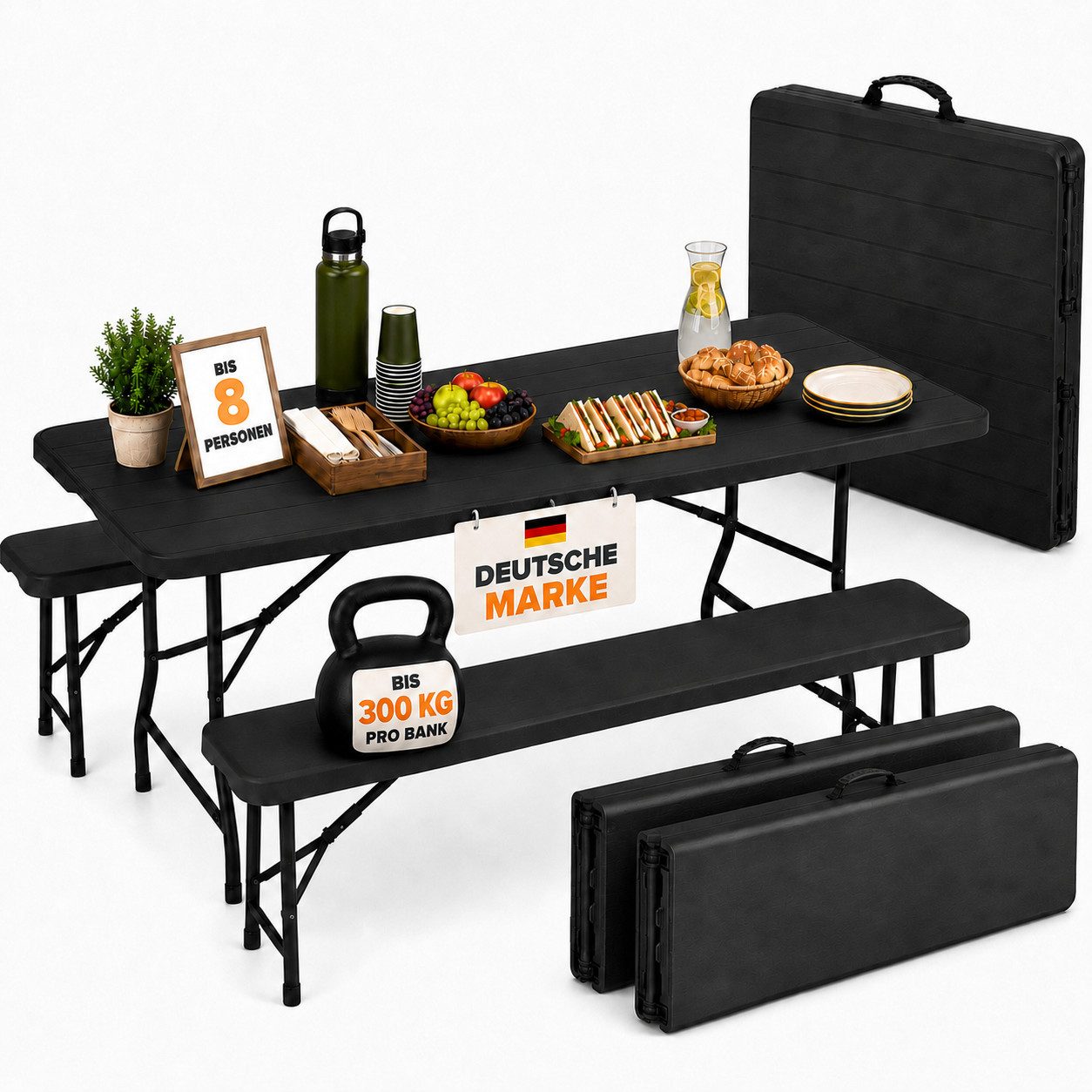 Onbest Bierzeltgarnitur Bierzelt Garnitur Festzeltgarnitur SET klappbar Tragegriff 300kg, (3-tlg), Holzoptik, UV-Beständig