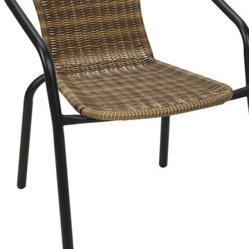 Mojawo Armlehnstuhl 2 Stück Stabiler Polyrattan Bistrostuhl stapelbar Cappuccino / schwarz