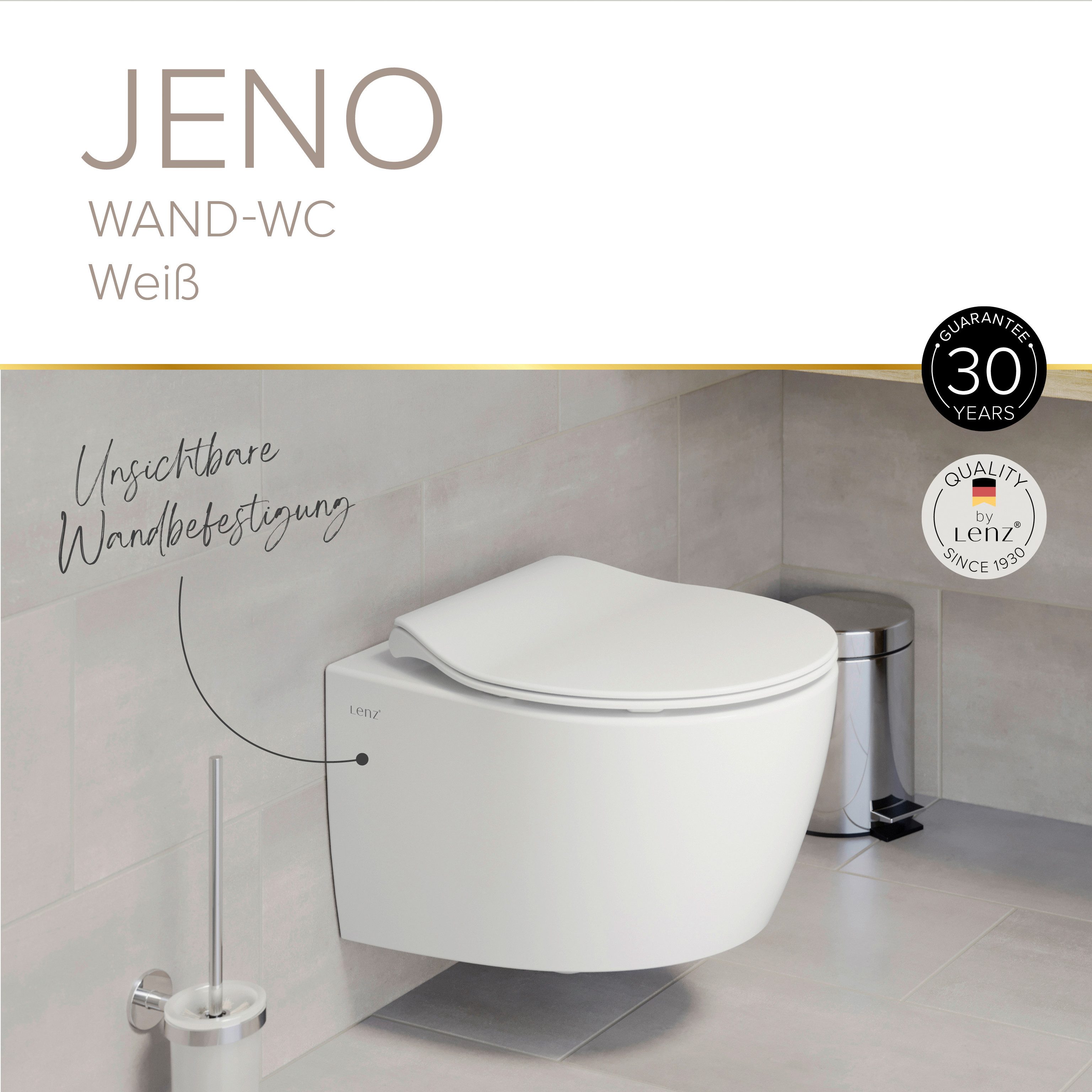 Lenz Tiefspül-WC JENO, wandhängend, Abgang waagerecht, Spülrandlos, HelpFix Montagehilfe, KeepClean™ Oberfläche