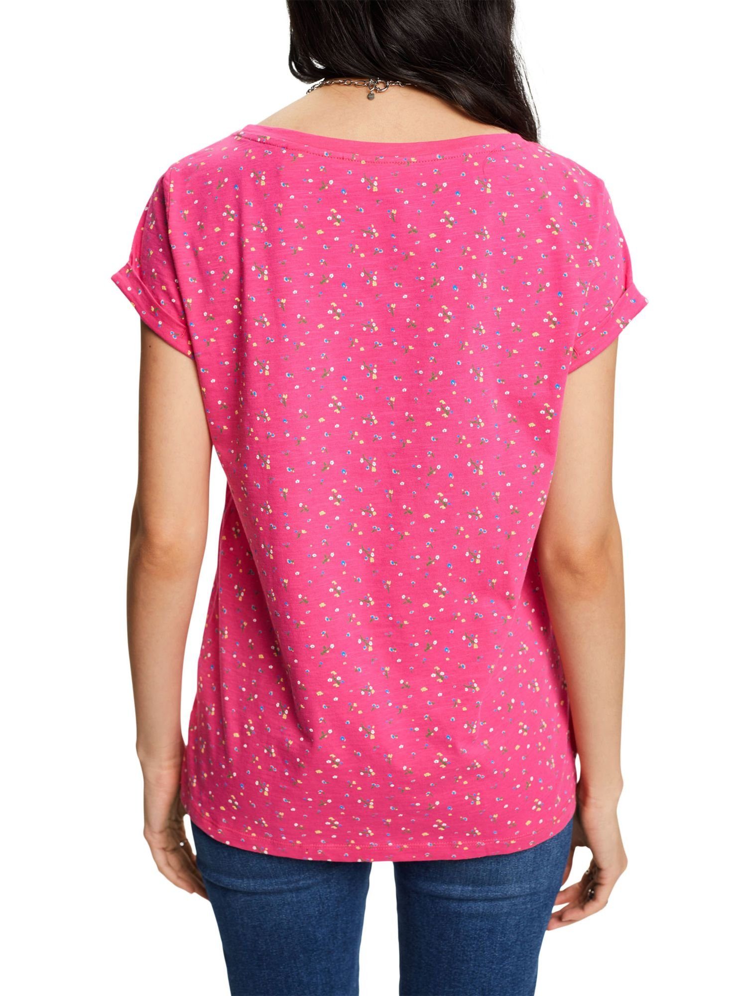 PINK T-Shirt T-Shirt Esprit by Allover-Muster mit edc (1-tlg) FUCHSIA