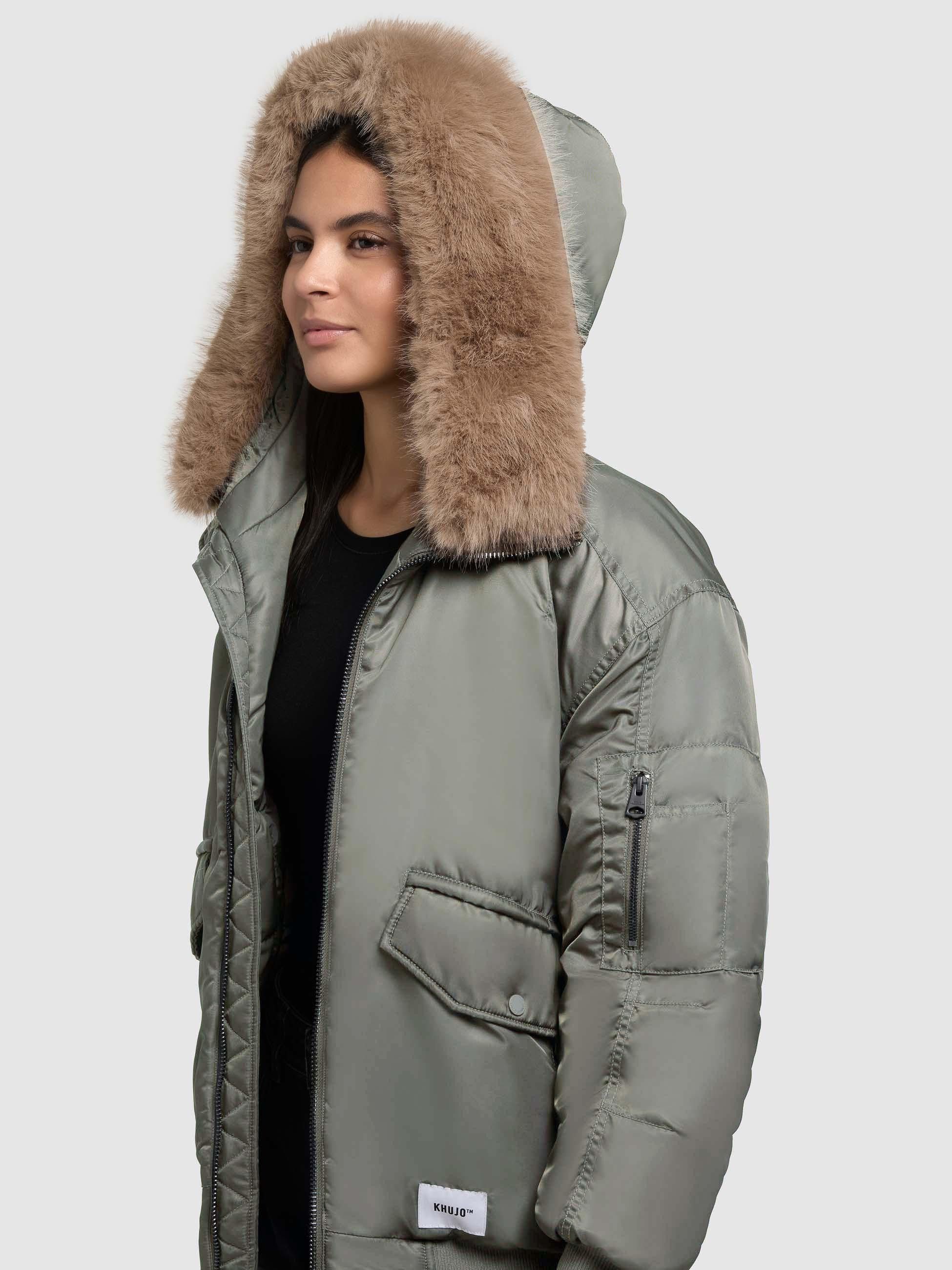 khujo Bomberjacke Cela Oversize Winterjacke mit abnehmbarem Kunstpelz-Besatz