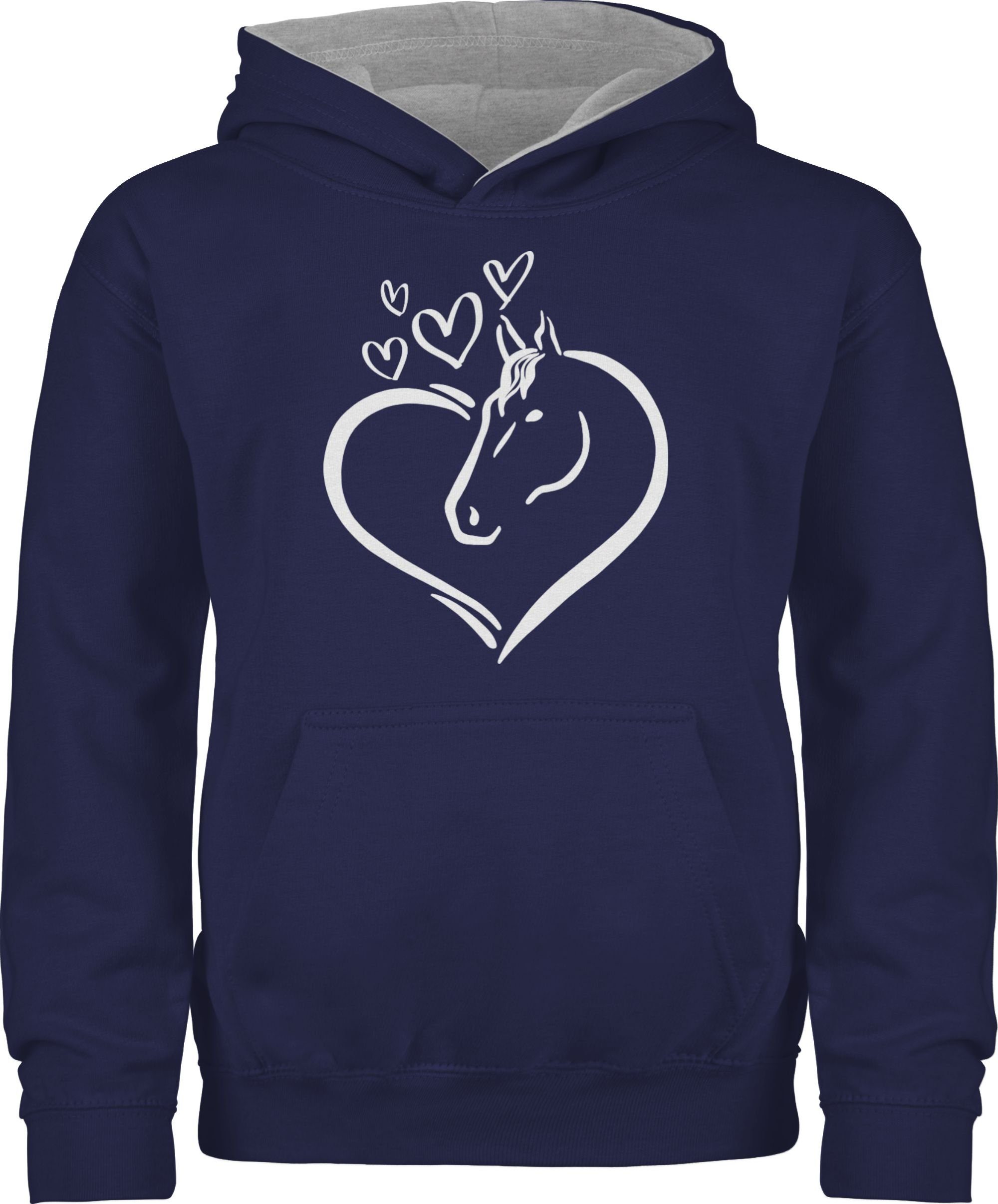 Blau/Grau Pferd Shirtracer 1 im meliert Navy Pferdeportrait Hoodie Herz