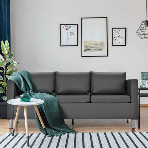 COSTWAY 3-Sitzer Couchgarnitur, mit Kissen, für Zuhause und Büro, Grau