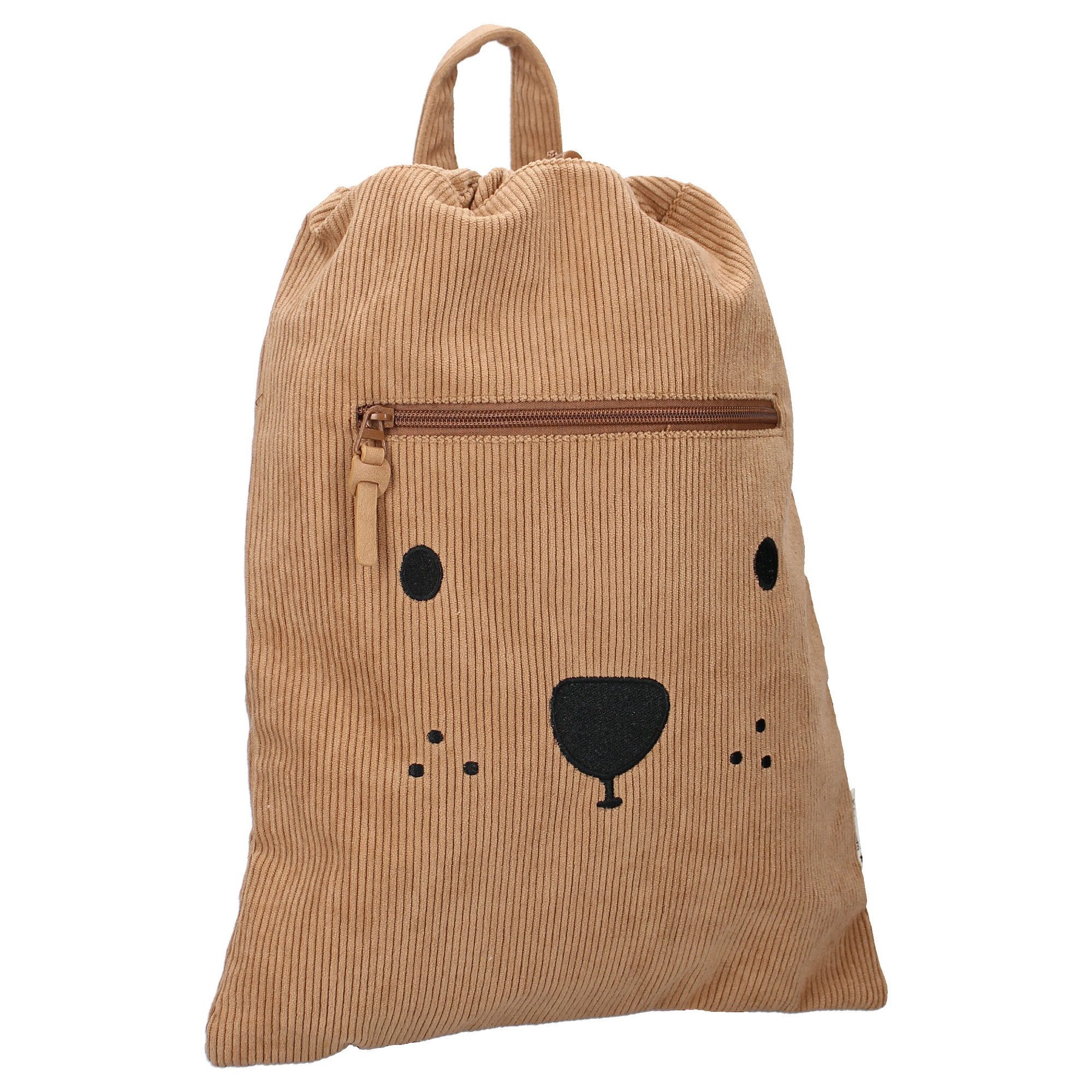 Kidzroom Kinderrucksack Sportbeutel „Beary Excited“ – Cord-Turnbeutel mit Kordelverschluss