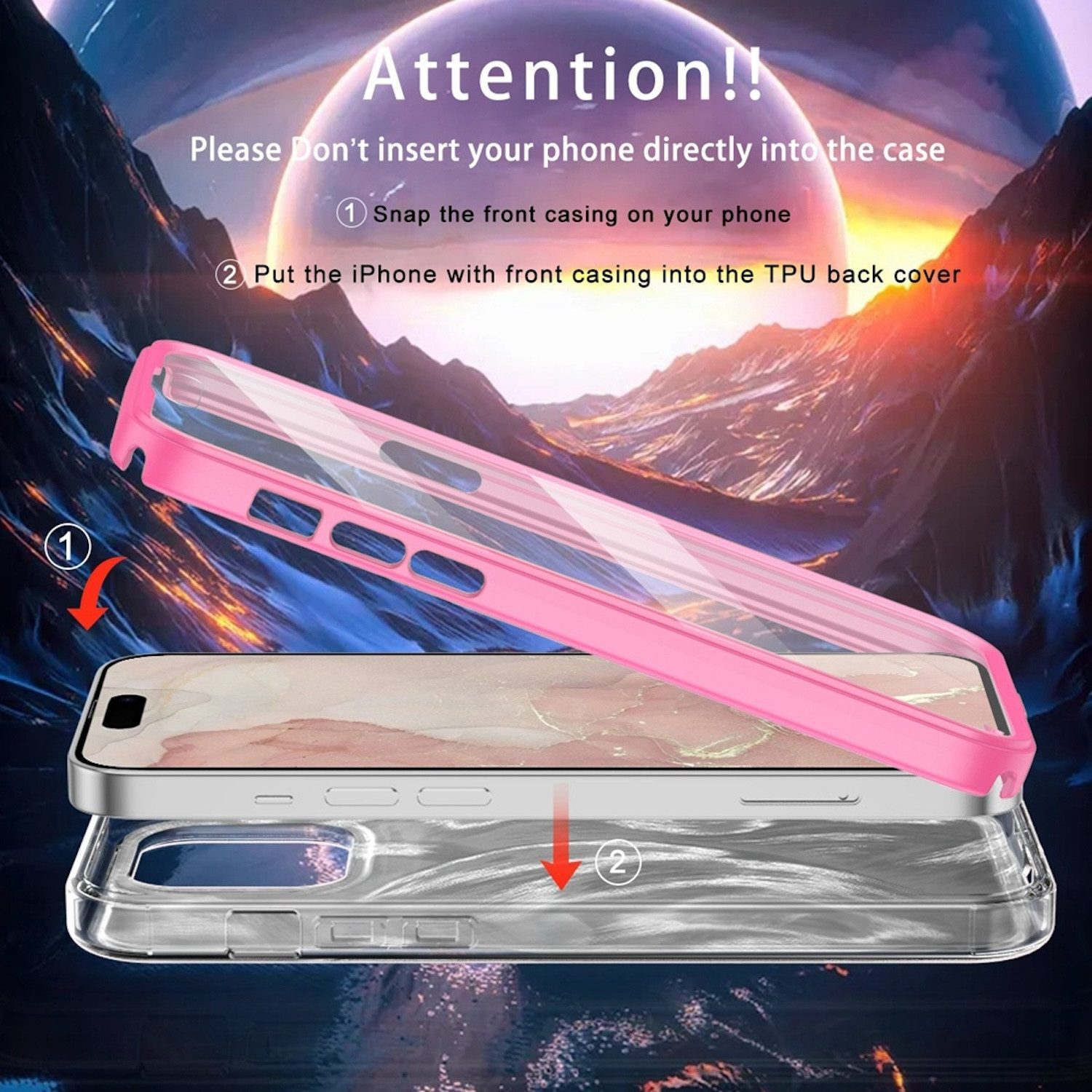 Wigento Handyhülle Für Apple iPhone 15 Pro Max Feder Design Bumper TPU Schutz Hülle Rosa
