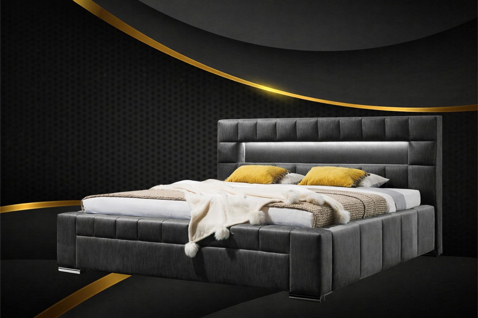 Xlmoebel Polsterbett Bett mit LED Beleuchtung im modernen Design für Schlafzimmer (Bett, 1-tlg., Polsterbett mit LED), Made in Europa
