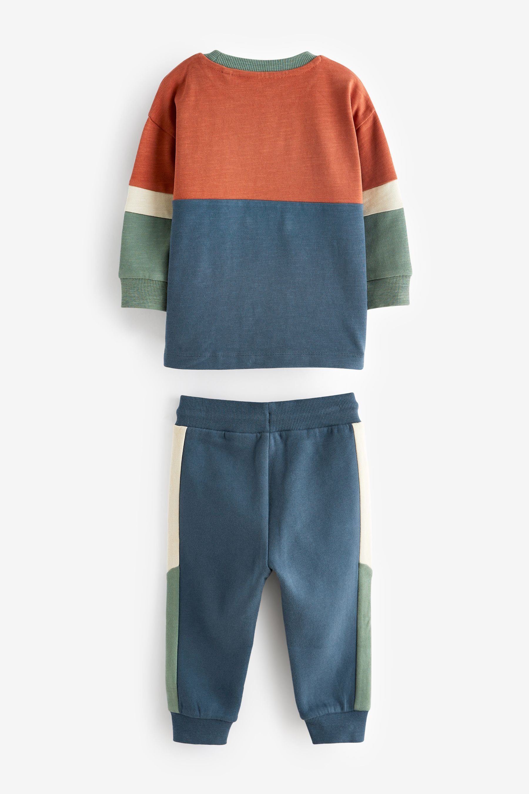 Next Shirt & Langarmshirt Hose in Jogginghose Blockfarben Set + (2-tlg) Rust/Navy mit