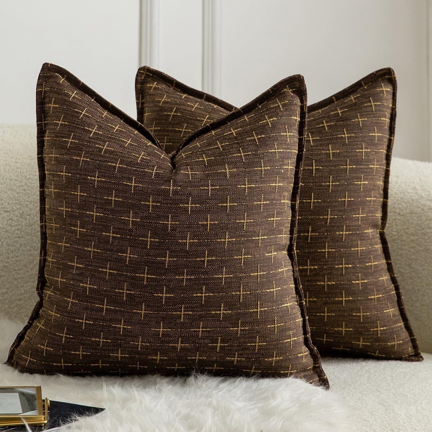 LuxusKollektion Kissenbezug Kissenbezug 2er Set 40x40cm Tiefbraun Leinenoptik, (2 Stück)