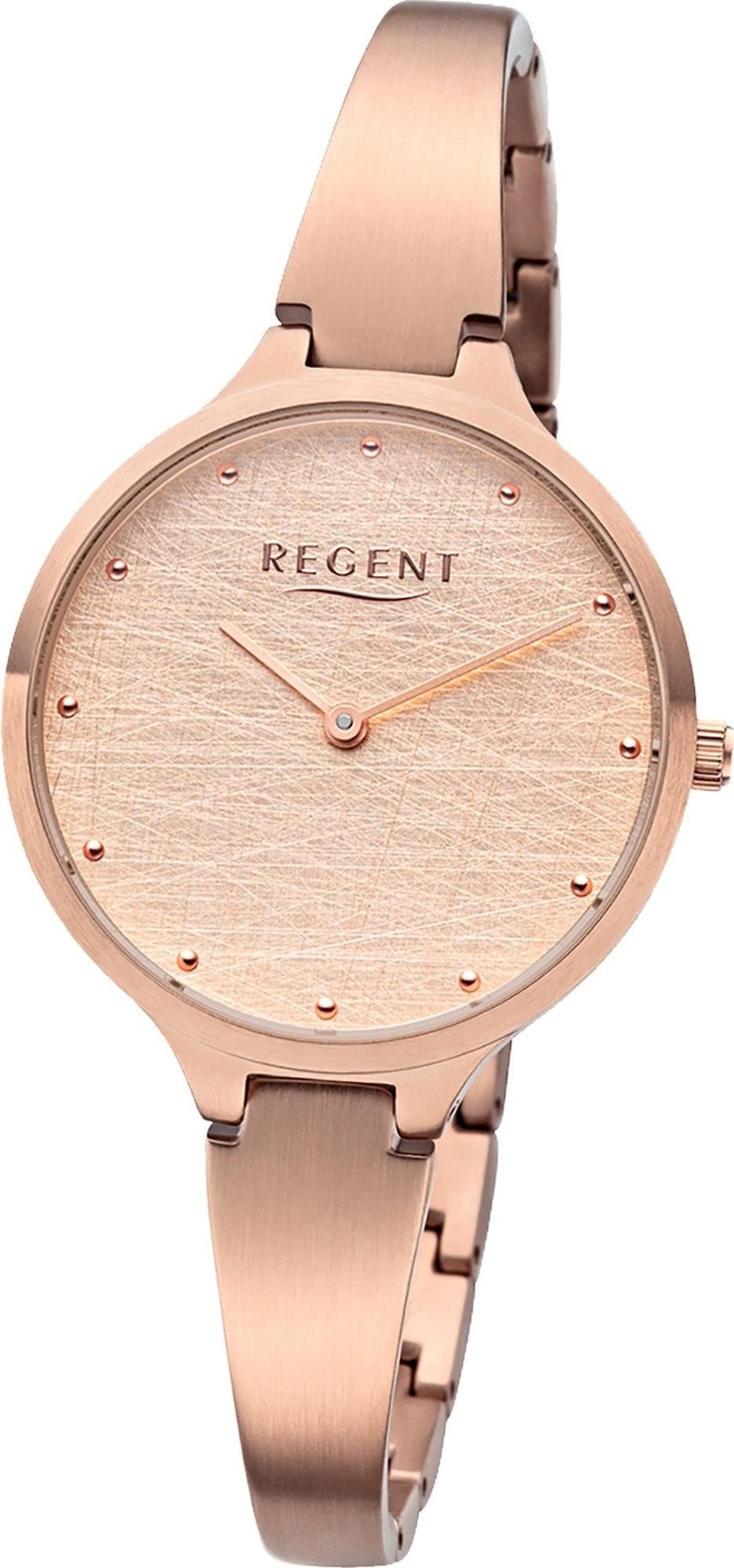 Regent Quarzuhr Regent Edelstahl rundes 33mm) Damen Gehäuse, Quarz, mittel rosa, Damenuhr Edelstahlarmband Uhr BA-561 (ca