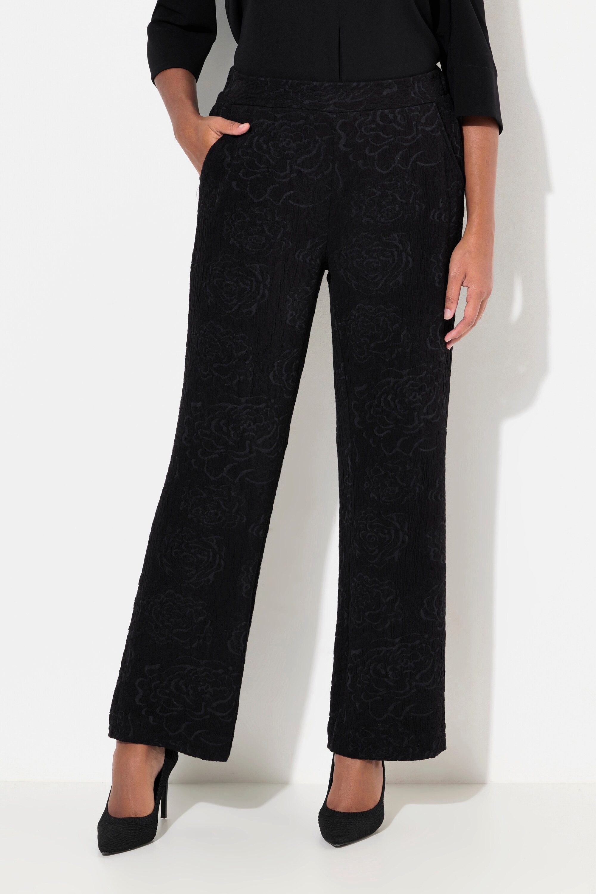 Ulla Popken Funktionshose Jacquard-Jerseyhose Blüten weites günstig online kaufen