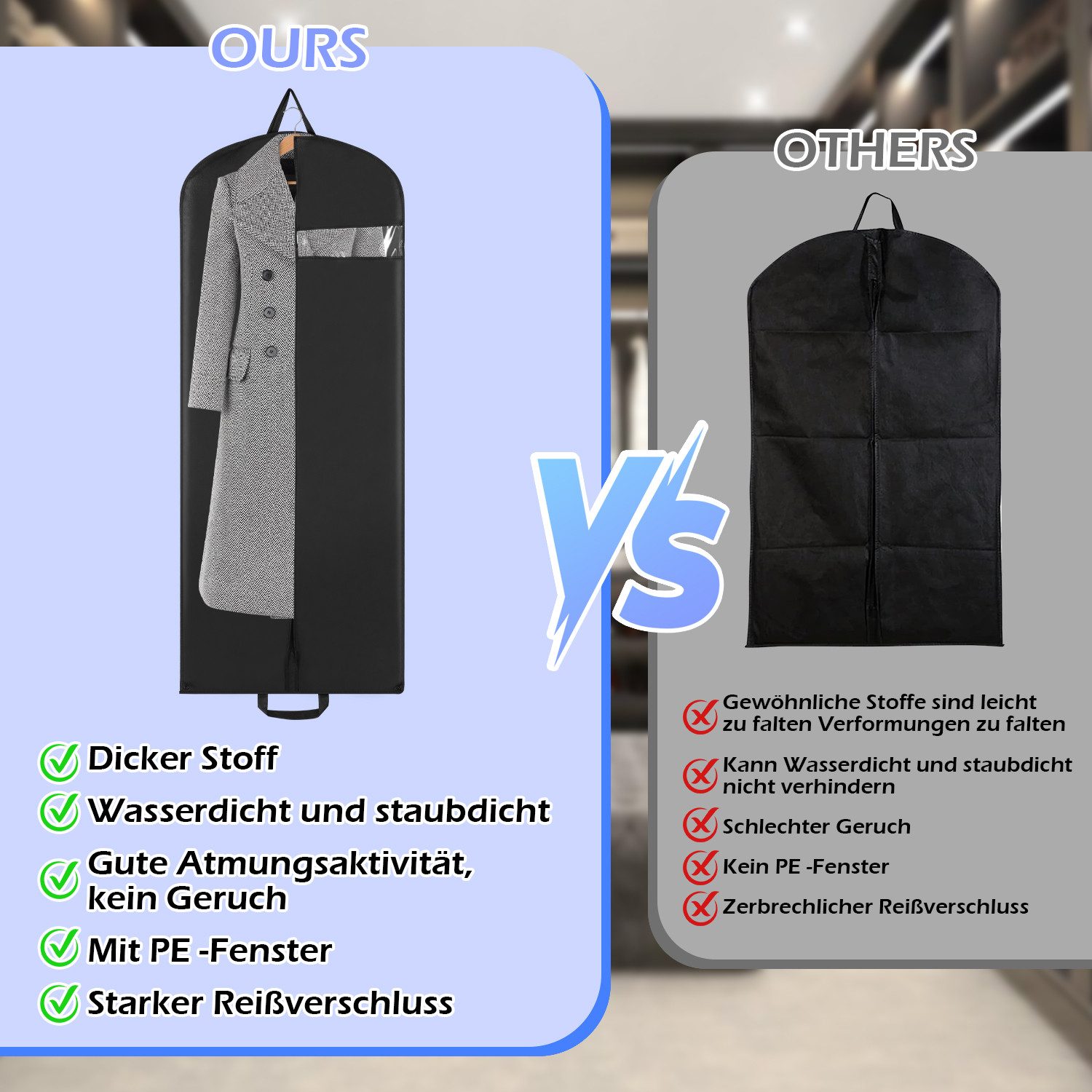 Clanmacy Sitzsack Kleidersack Schutzhülle Kleidertasche Deluxe Reisesack Kleiderhülle (1 St) – Bild 3 von 5