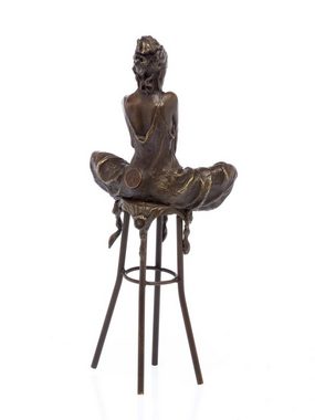Aubaho Skulptur Bronzeskulptur Frau auf Barhocker Bar Bronze Figur Skulptur sculpture