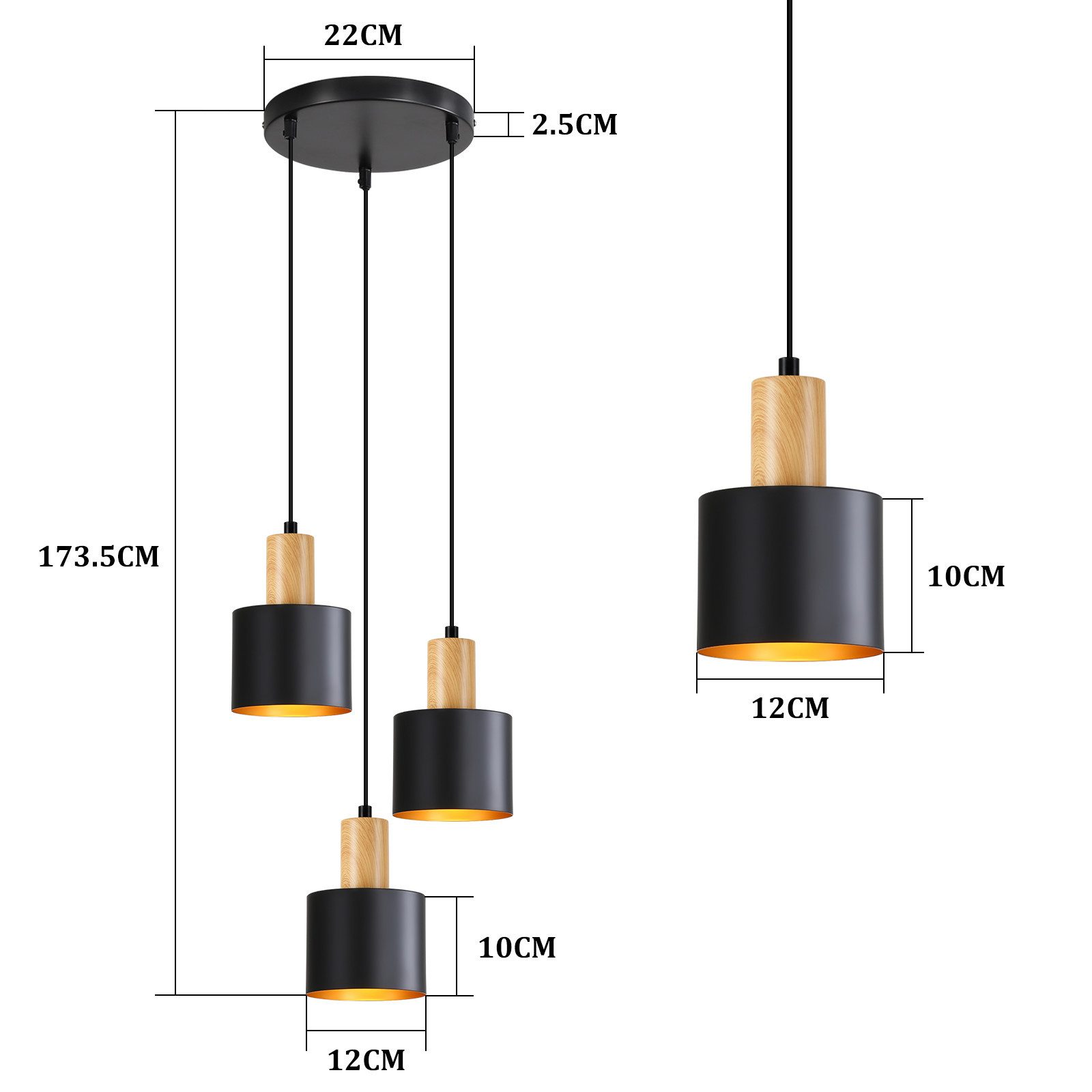 Nettlife Hängeleuchte Schwarz Vintage 1/2/3 Flammig Esstisch E27 Pendelleuchte, Höhenverstellbar, LED wechselbar, Metall Pendelleuchte Essbereich Hängelampe