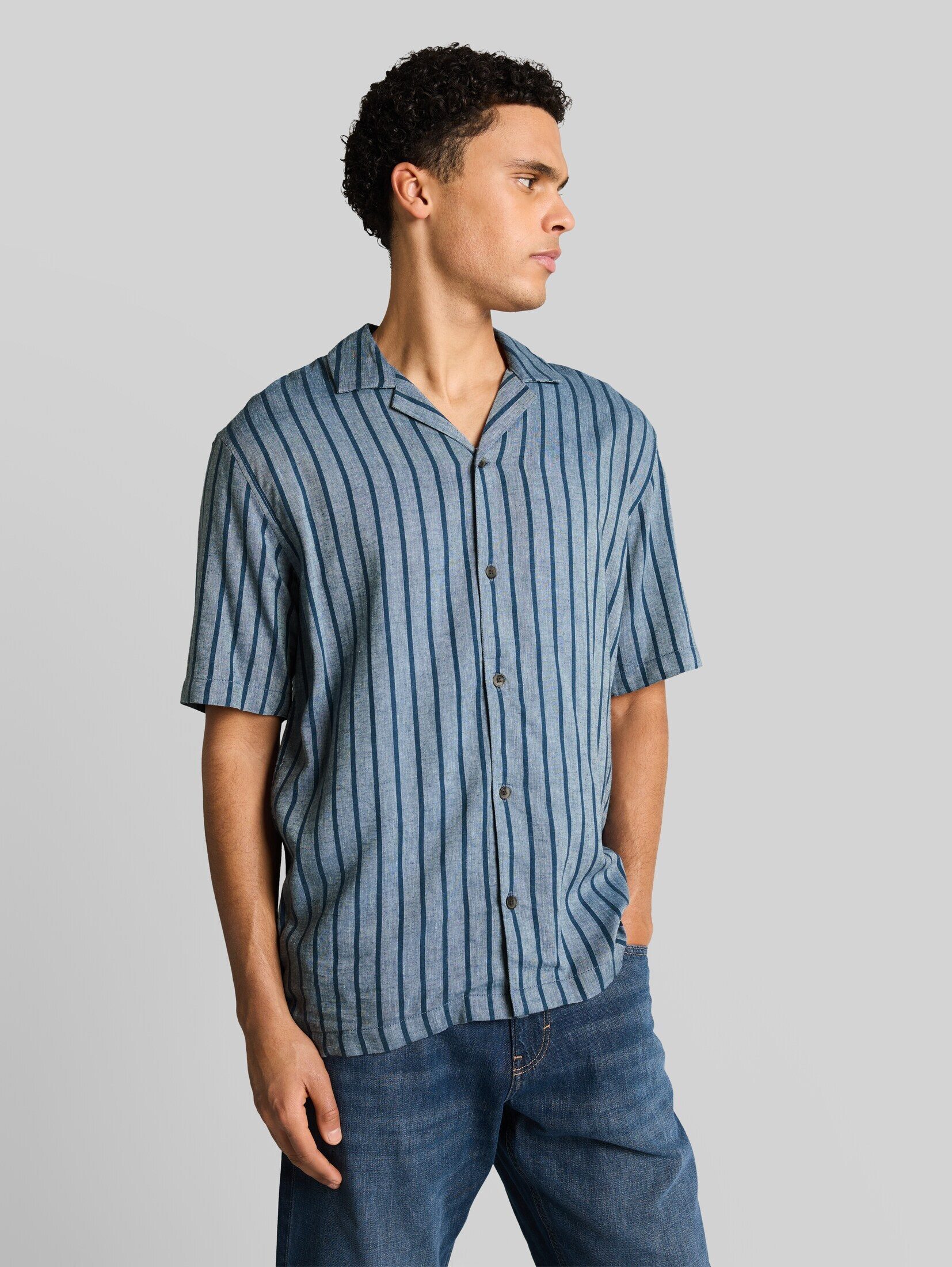 TOM TAILOR Denim Kurzarmhemd Blusen & Shirts Relaxed Fit Resort Hemd mit Leinenanteil