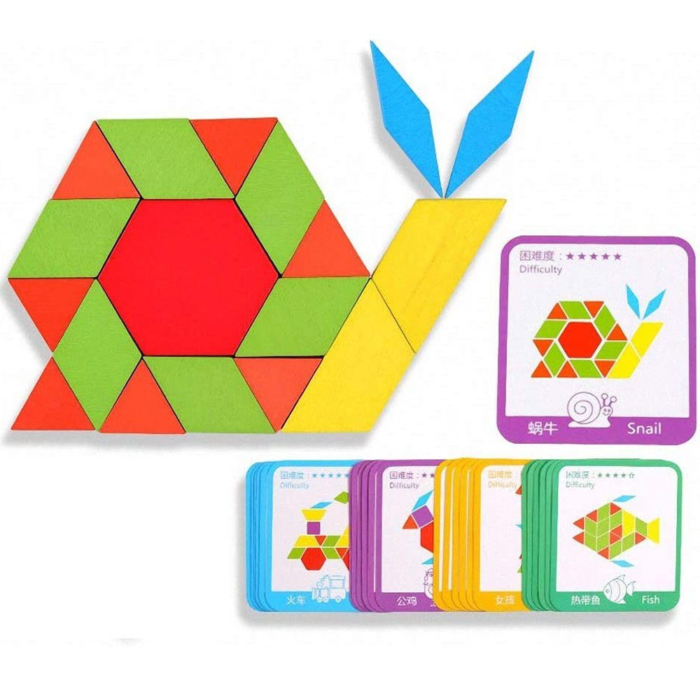 GelldG Lernspielzeug Tangram-Spielzeugset geometrische Formen Holzpuzzles Lernspielzeug
