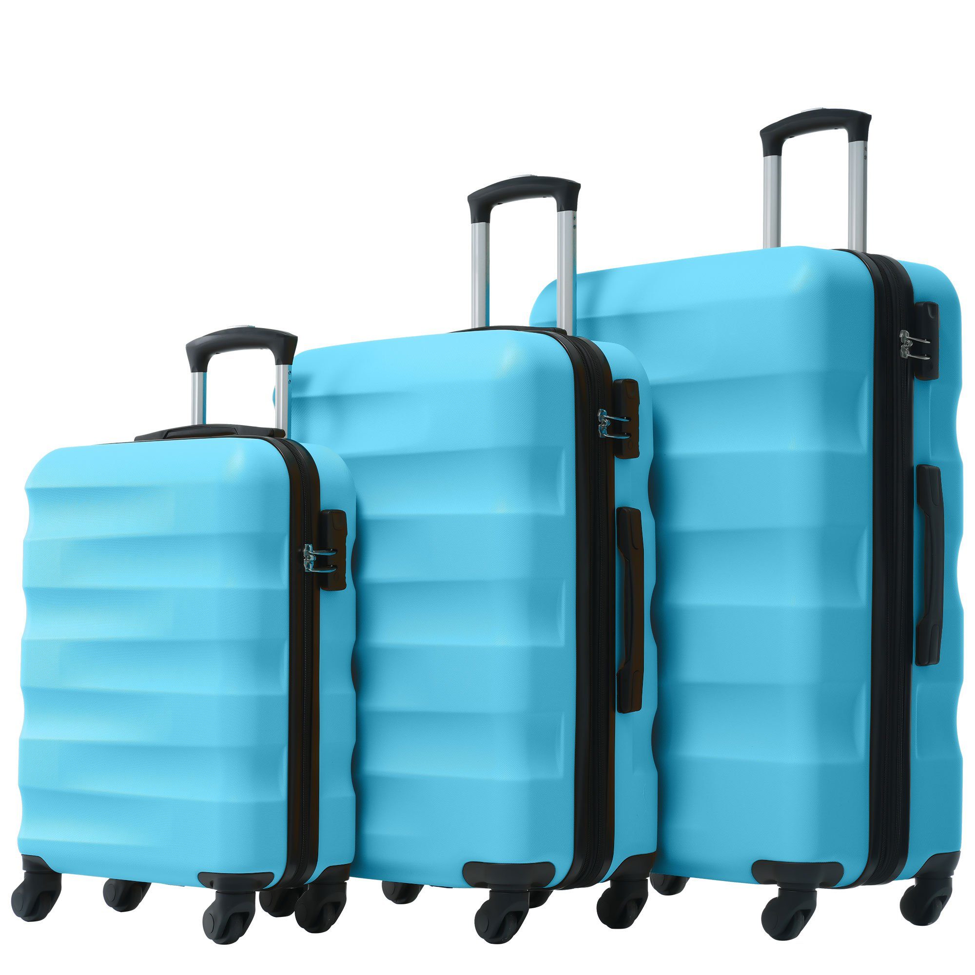 BlingBin Kofferset Hartschalen-Koffer Rollkoffer, 4 Rollen, (set, 3 tlg., TSA Zollschloss), 360° leises Universal-Räder, TSA-Zahlenschloss, Erweiterbar blau