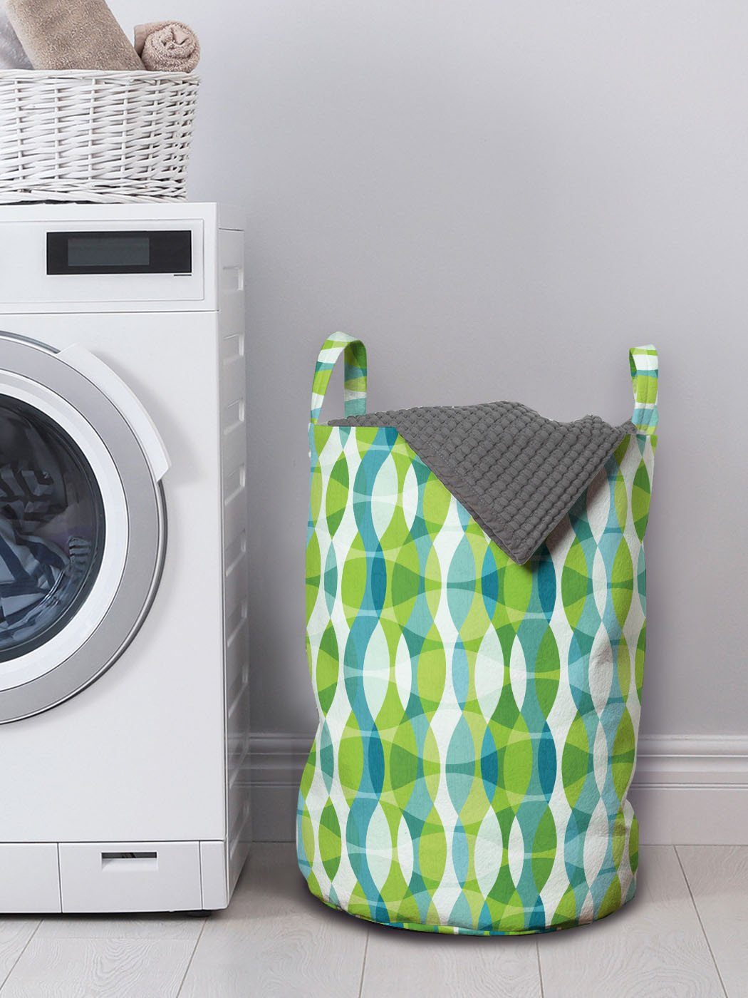 Abakuhaus Wäschesäckchen Wäschekorb Waschsalons, mit Formen Griffen Kordelzugverschluss Grunge Geometrische für Oval