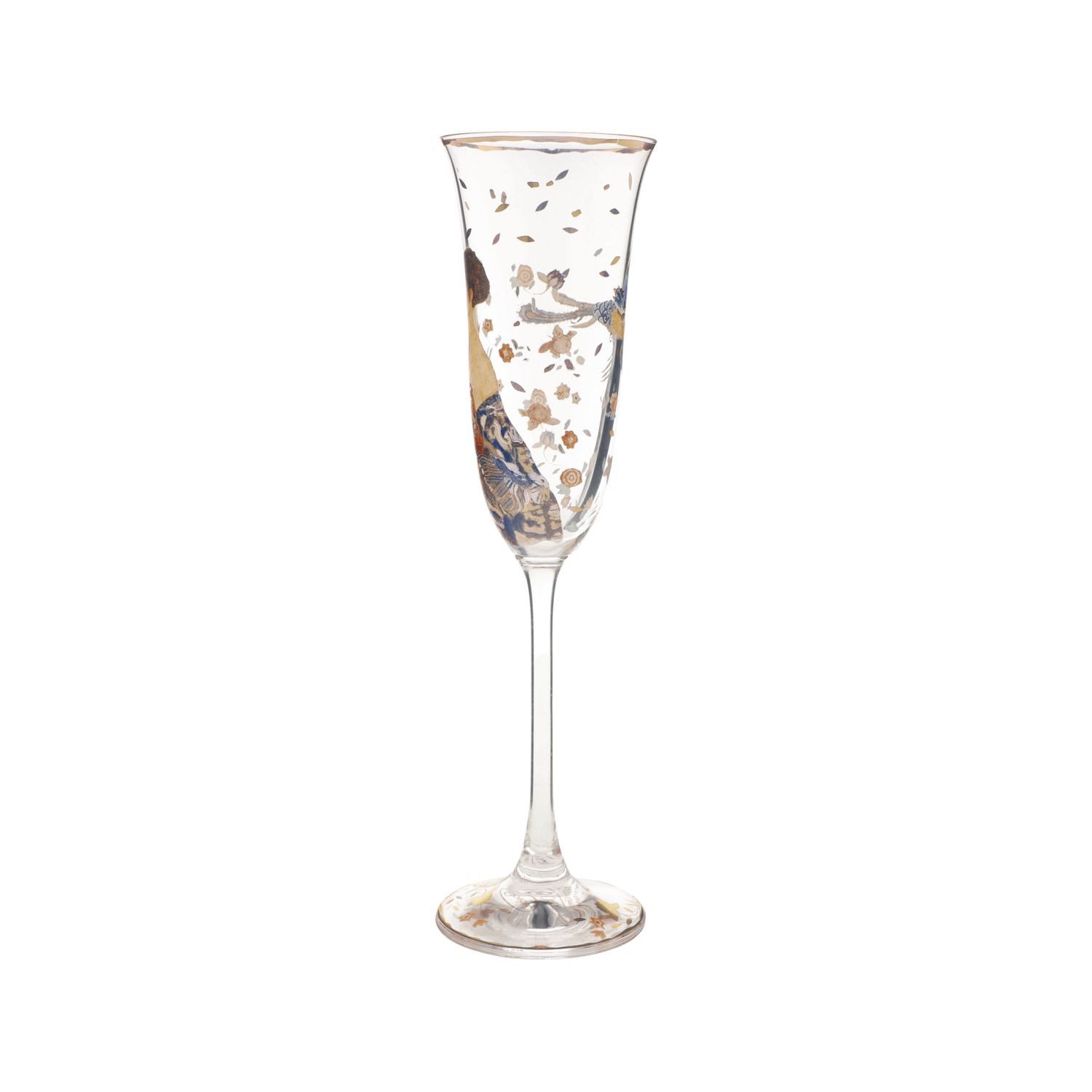 Goebel Sektglas Gustav Klimt, Glas, mit Echtgolfauflage, Bunt, Dame mit Fächer, H: 24cm