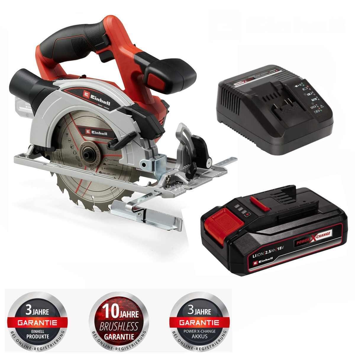 Einhell Akku-Tischkreissäge Handkreissäge TE-CS 18/165-1 Li 18 V mit Akku 2.5 Ah und Ladegerät