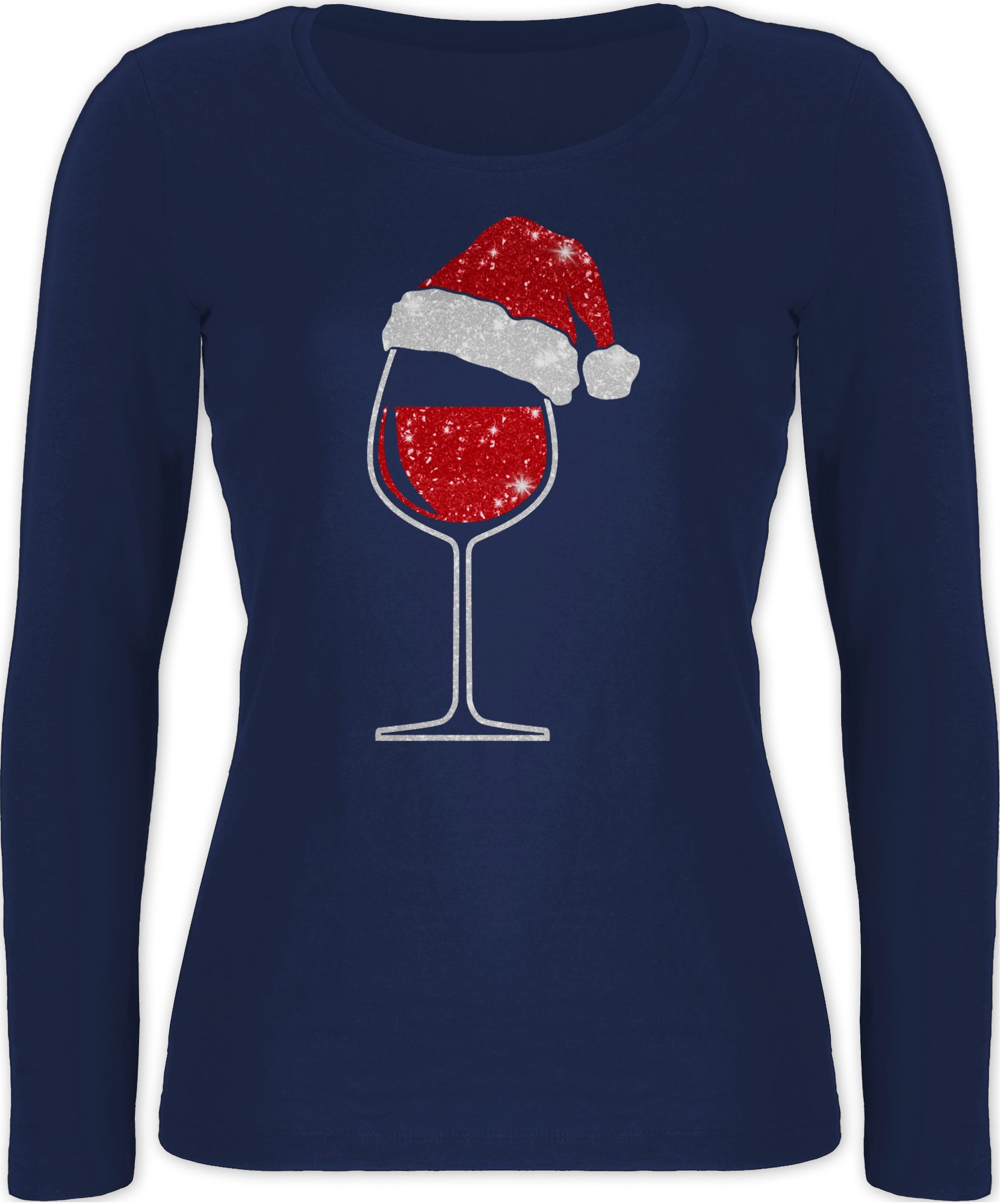Shirtracer Rundhalsshirt »Weinglas mit Weihnachtsmütze - Weihnachten
