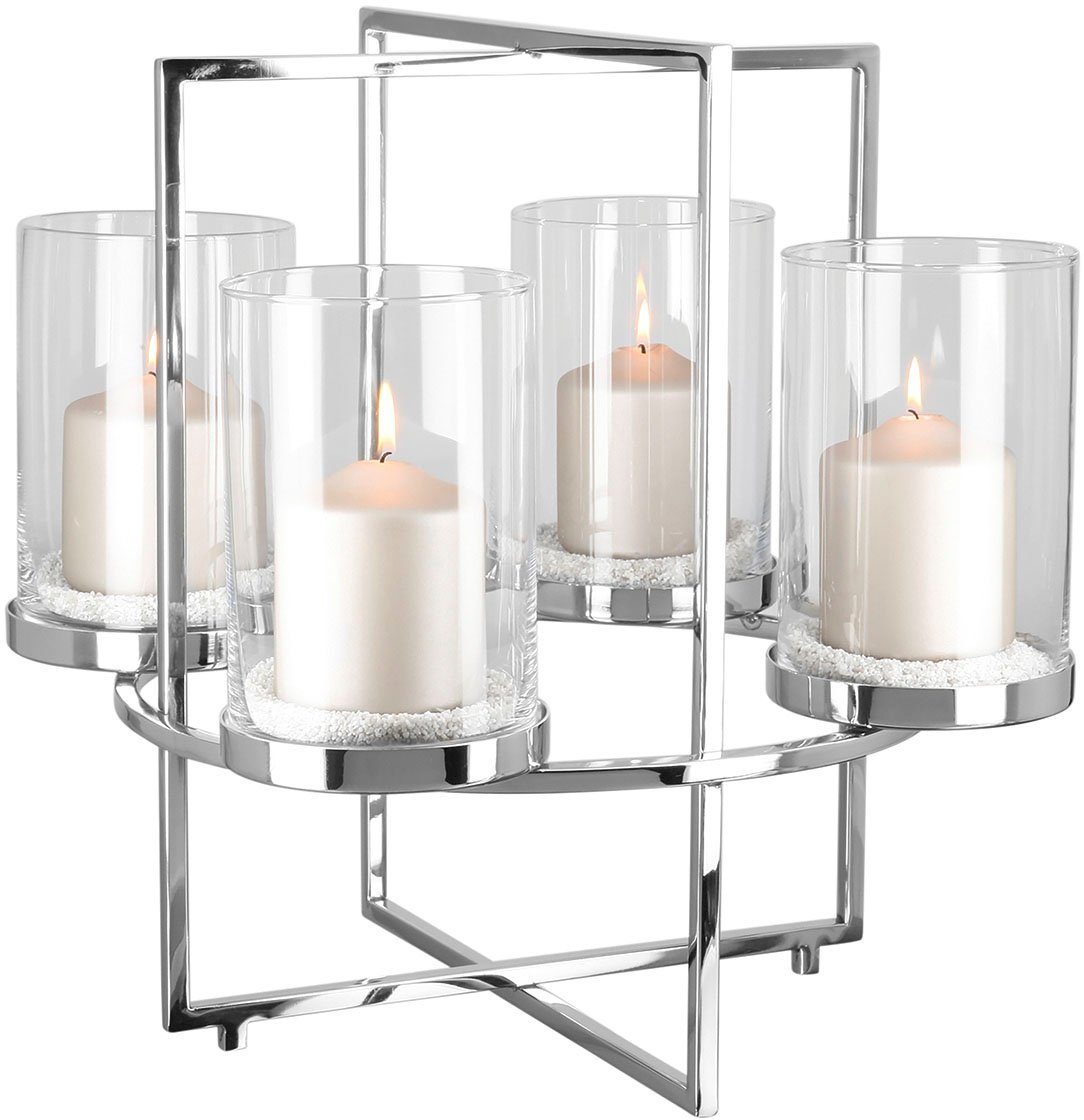 aus und - (1 Kerzenleuchter 46 cm NORMAN, Fink 4-flammig, x Glas 43 Ø Weihnachtsdeko, Edelstahl Adventsleuchter Höhe cm St),