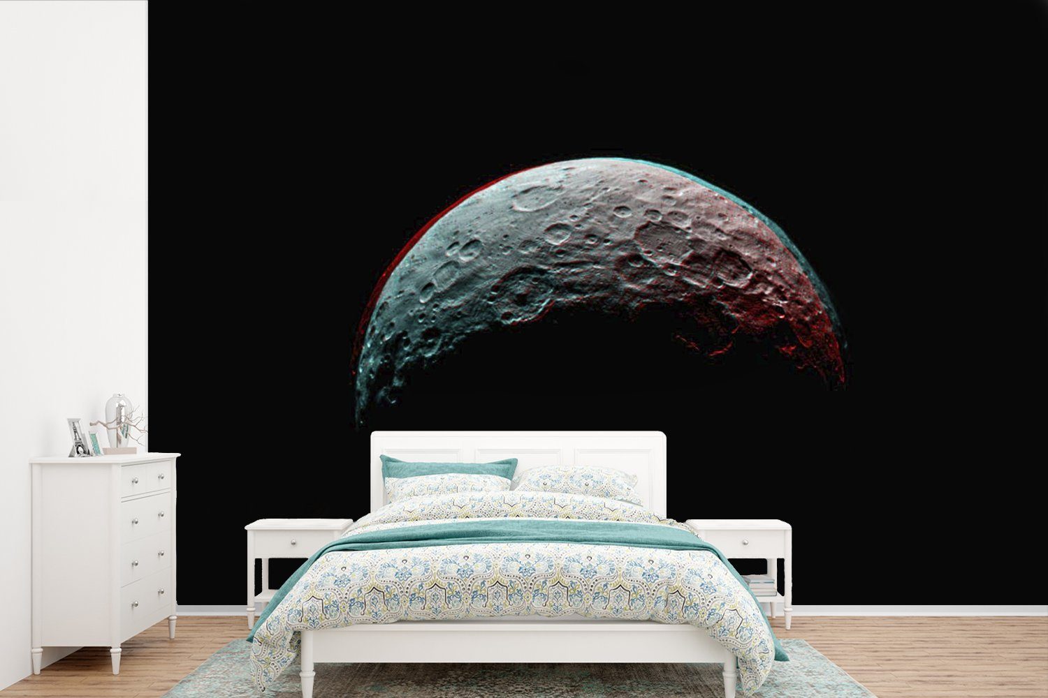 MuchoWow Fototapete Galaxie - Schwarz - Mond, Matt, bedruckt, (6 St), Wallpaper für Wohnzimmer, Schlafzimmer, Kinderzimmer, Vinyl Tapete