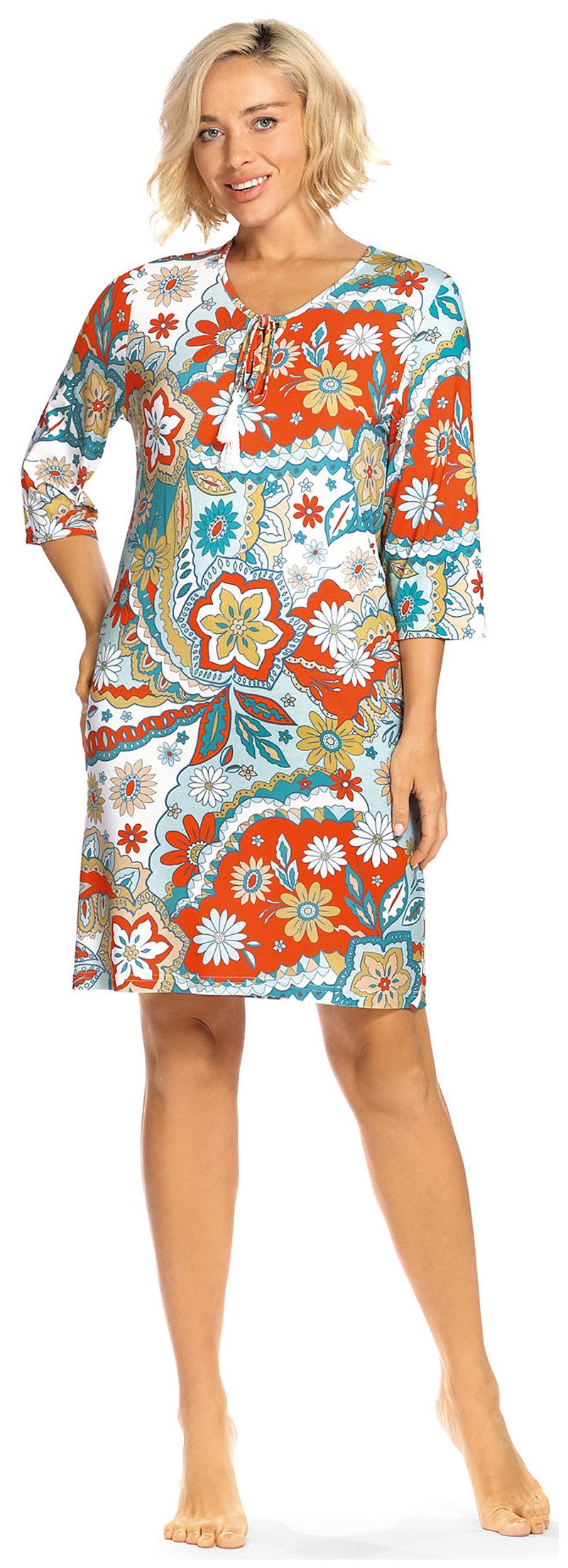 Ascafa Strandkleid Beach (Packung, 1-tlg., 1-teilig) Damen 95cm Sommerkleid Blumenprint Strandmode