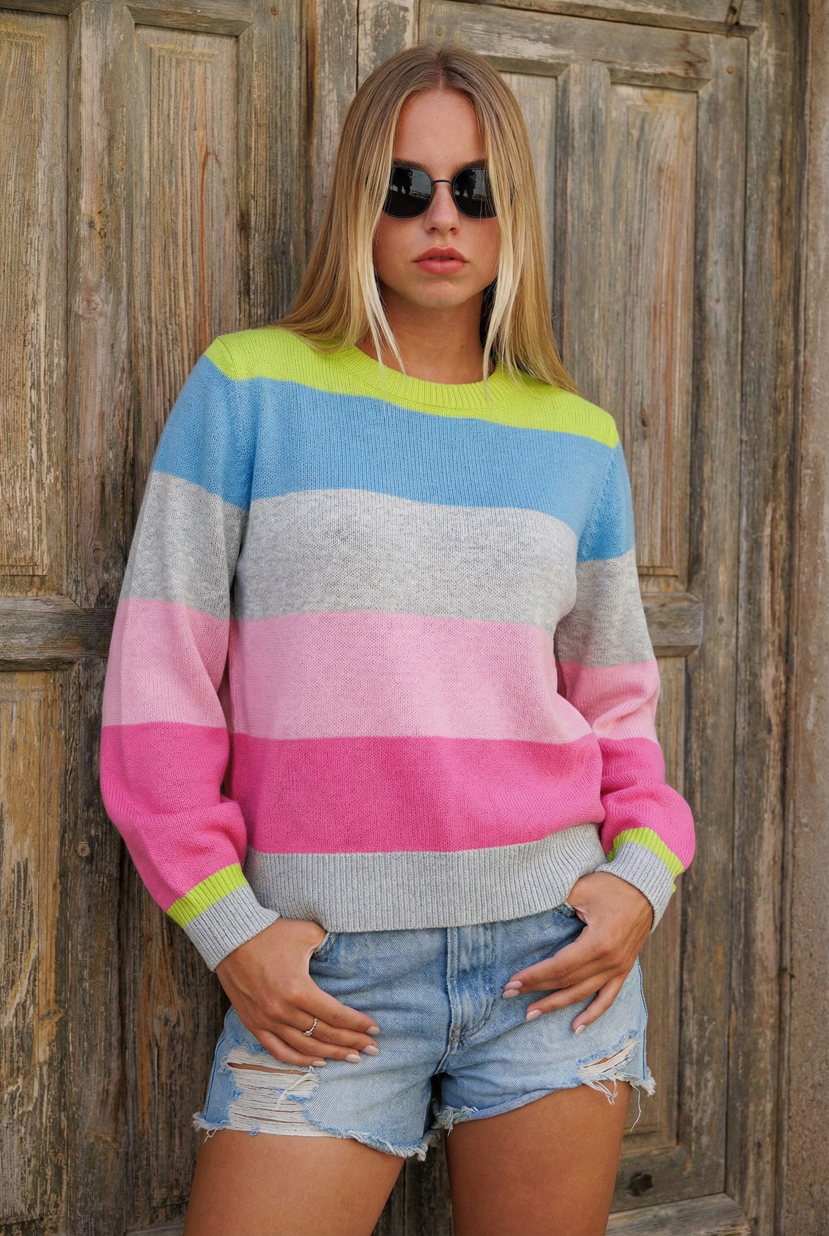 six-o-seven Strickpullover Kaschmir Feinstrick Blockstreifen Pullover modernen Sommerfarben