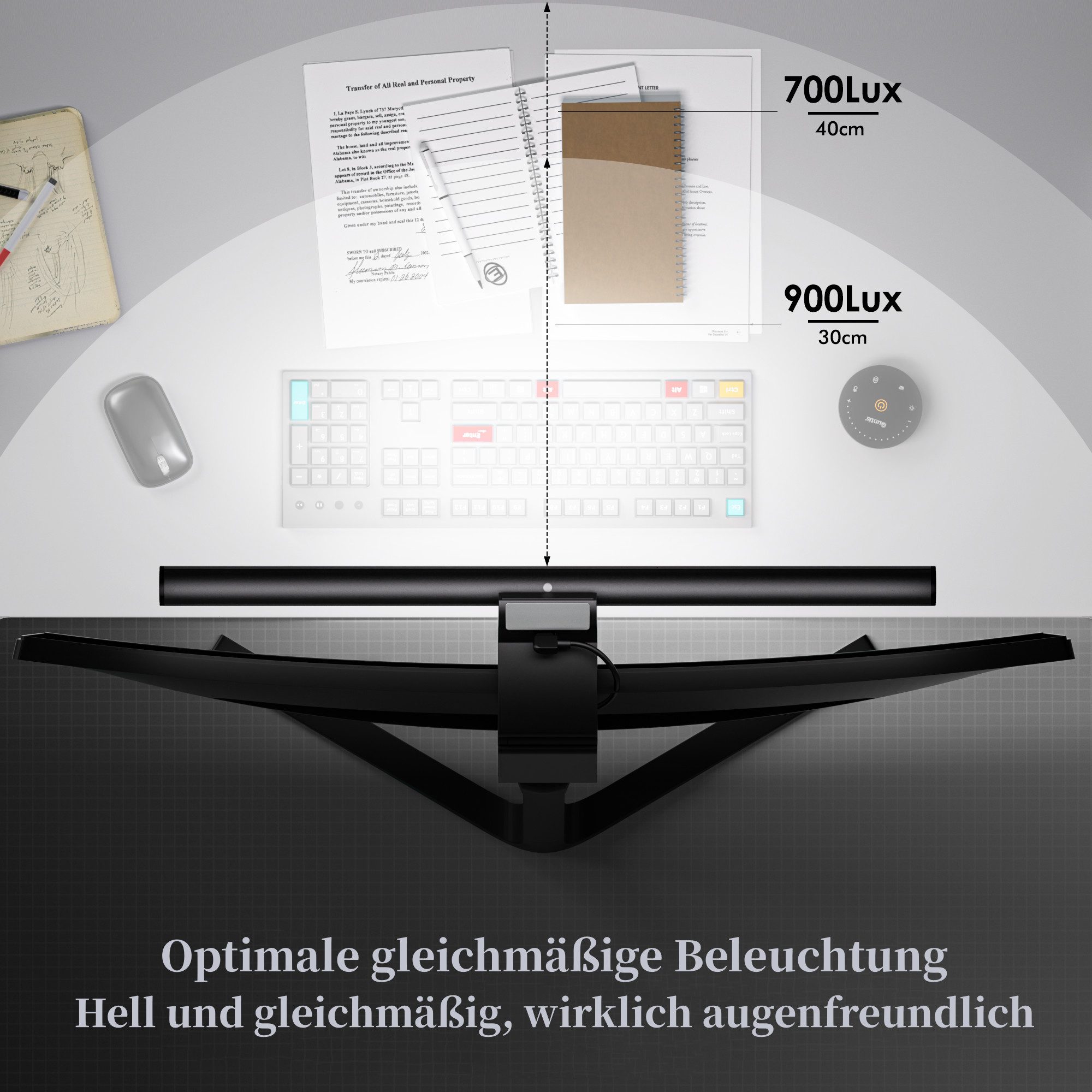 Quntis LED Schreibtischlampe 24W LED Doppelkopf Schwanenhals-Schreibtischlampe mit Klemmarm, Dimmbar, LED fest integriert, 3000K~6500K, Hintergrundbeleuchtung für Curved Monitore – Ideal für PC & Büro