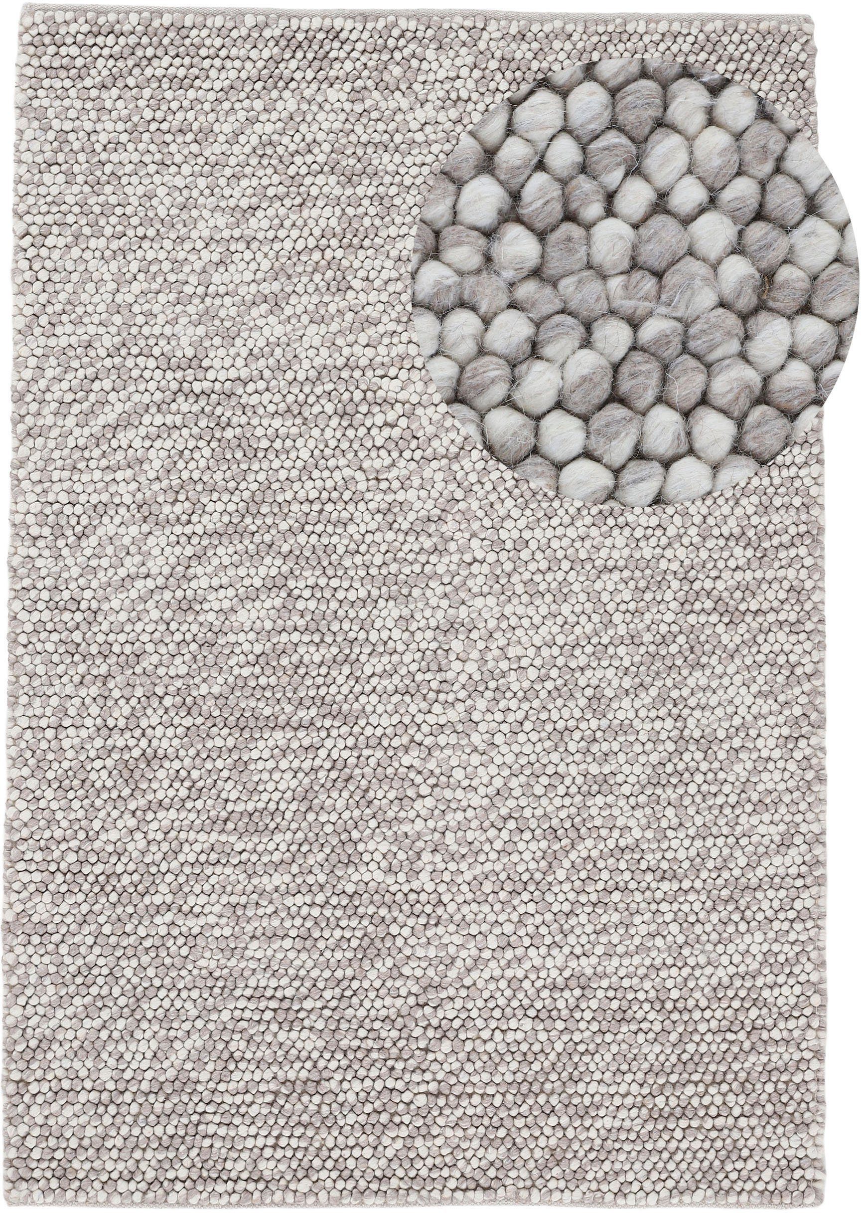 Teppich Calo, carpetfine, rechteckig, Höhe: 16 mm, Handweb Teppich, Uni Farben, meliert, handgewebt, 70% Wolle dunkelbeige | Kurzflor-Teppiche