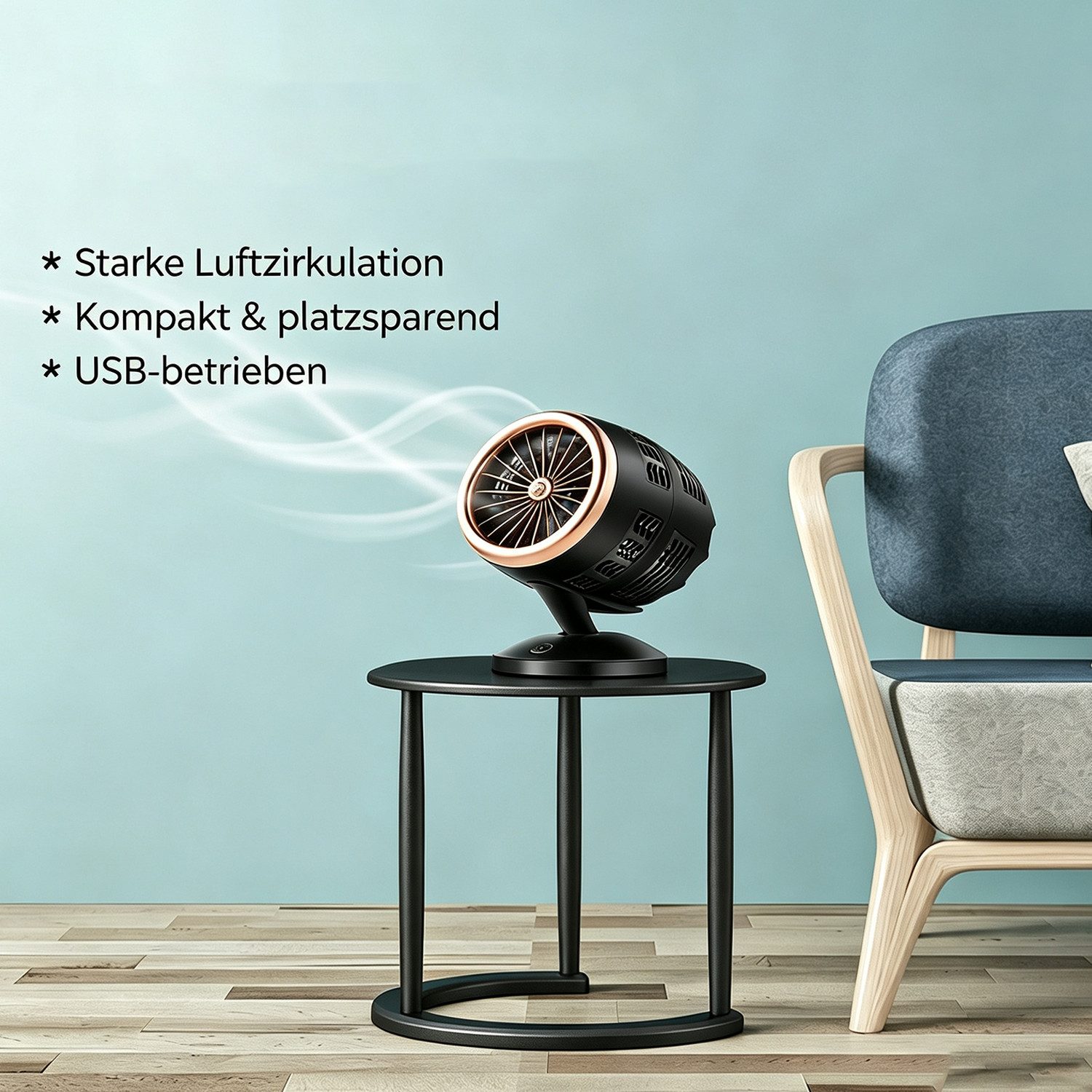 MOPUEA Tischventilator Double-Blade Tiny-Tischventilator, leise, Neigung einstellbar von 5–20°, USB aufladbar, für Hause und Büro