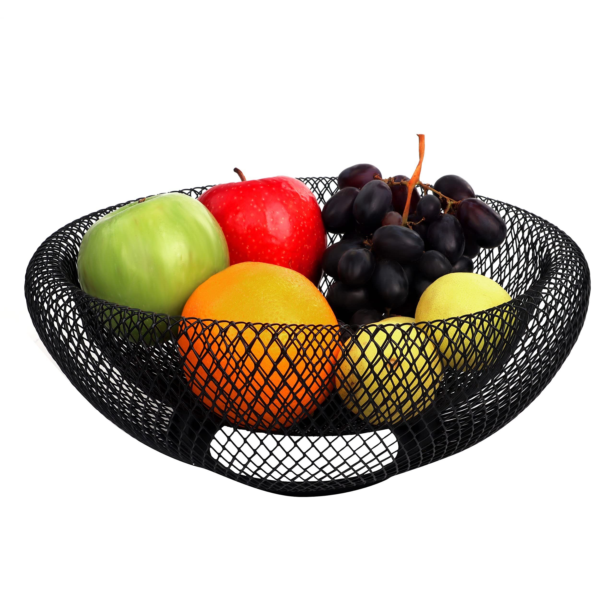 Belle Vous Vorratsdose Wire Fruit Bowl - 24cm Round for Storage, Kitchen, Decor, Glas, 24cm Round Wire Fruit Bowl
