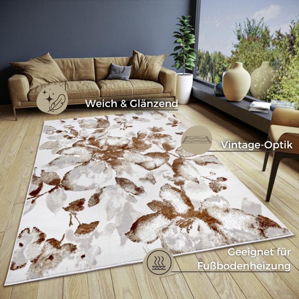 HANSE Home Teppich Floral, rechteckig, Höhe: 13 mm, strapazierfähig, pflegeleicht, robust, glänzend