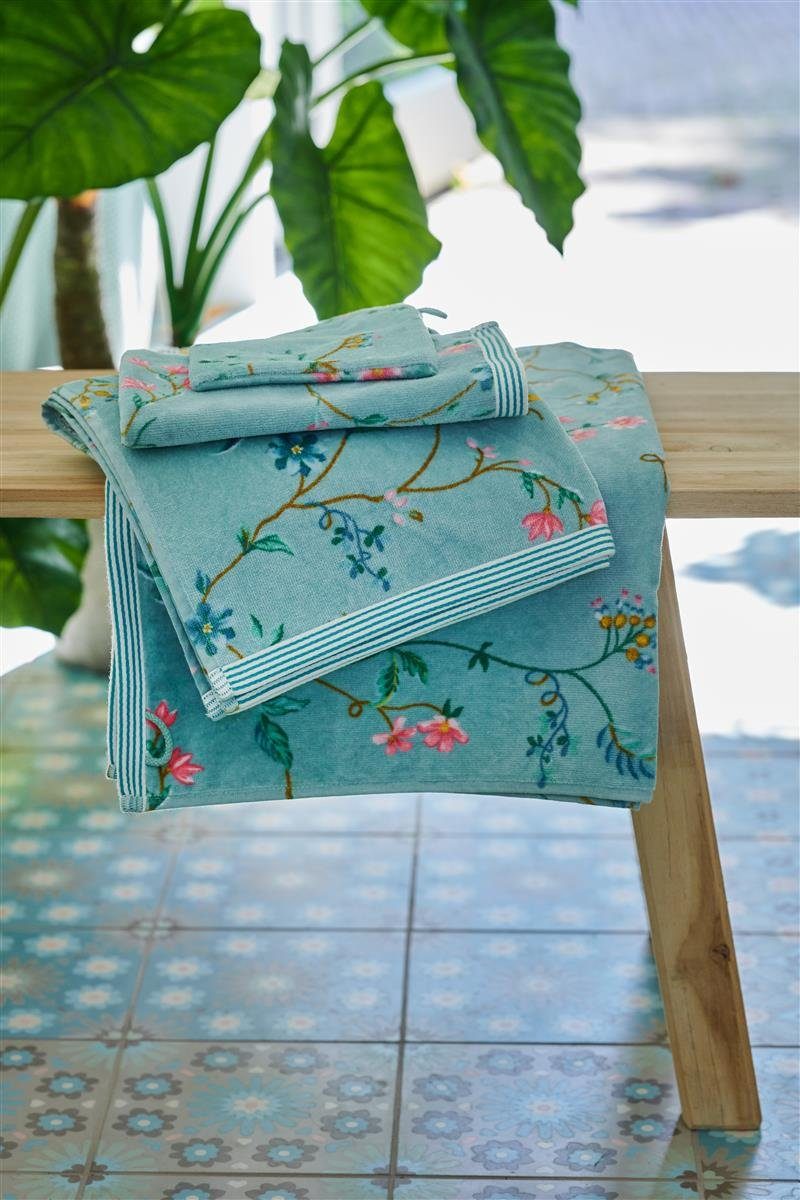 PiP Studio Handtuch Les Fleurs Blau Set A 3 velour, Blue (1-St) Cotton, Baumwolle 55X100 terry 50, 100