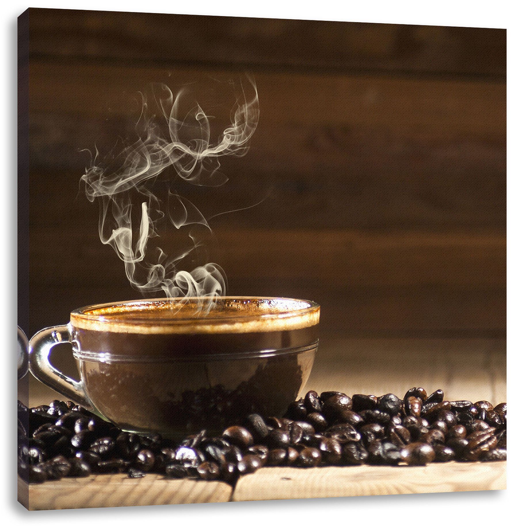 Pixxprint Leinwandbild Kaffee zwischen Kaffeebohnen, Kaffee zwischen Kaffeebohnen (1 St), Leinwandbild fertig bespannt, inkl. Zackenaufhänger