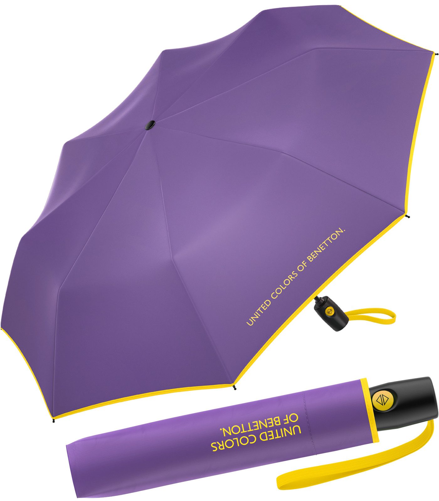 United Colors of Benetton Taschenregenschirm für Damen Up & Down mit Auf-Zu-Automatik FS 2026, praktisch, leicht, mit farbigem Einfassband