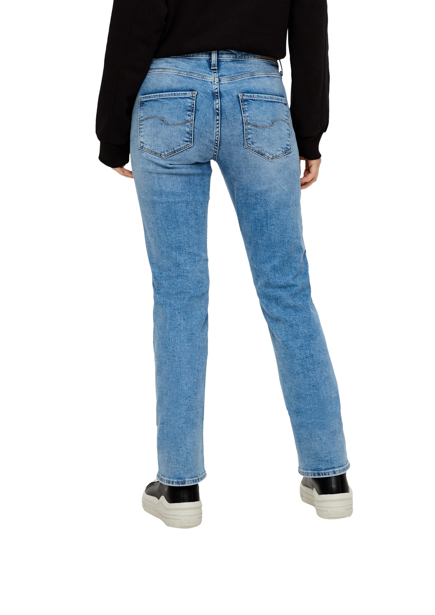 QS Stoffhose Jeans Label-Patch / Slim / Straight Leg Catie Rise Mid / Fit