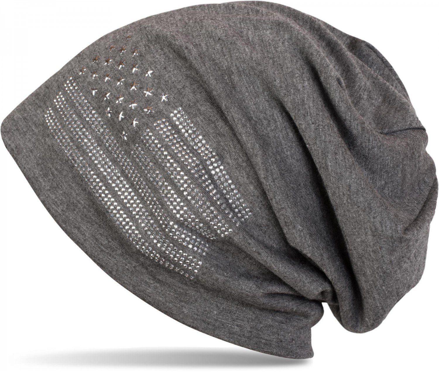 Beanie Flagge Beanie (1-St) Strass USA Dunkelgrau aus meliert styleBREAKER mit