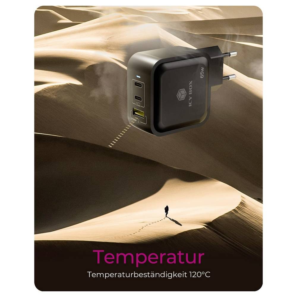 ICY BOX GaN Wandladegerät USB-C® Adapter 65 W Schwarz 61115 USB-Ladegerät