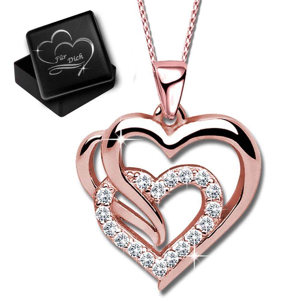 Limana Herzkette Damen echt 925 Sterling Silber Kette mit Herz Anhänger,  Geschenkidee Geschenk Idee Rosegold Rotgold