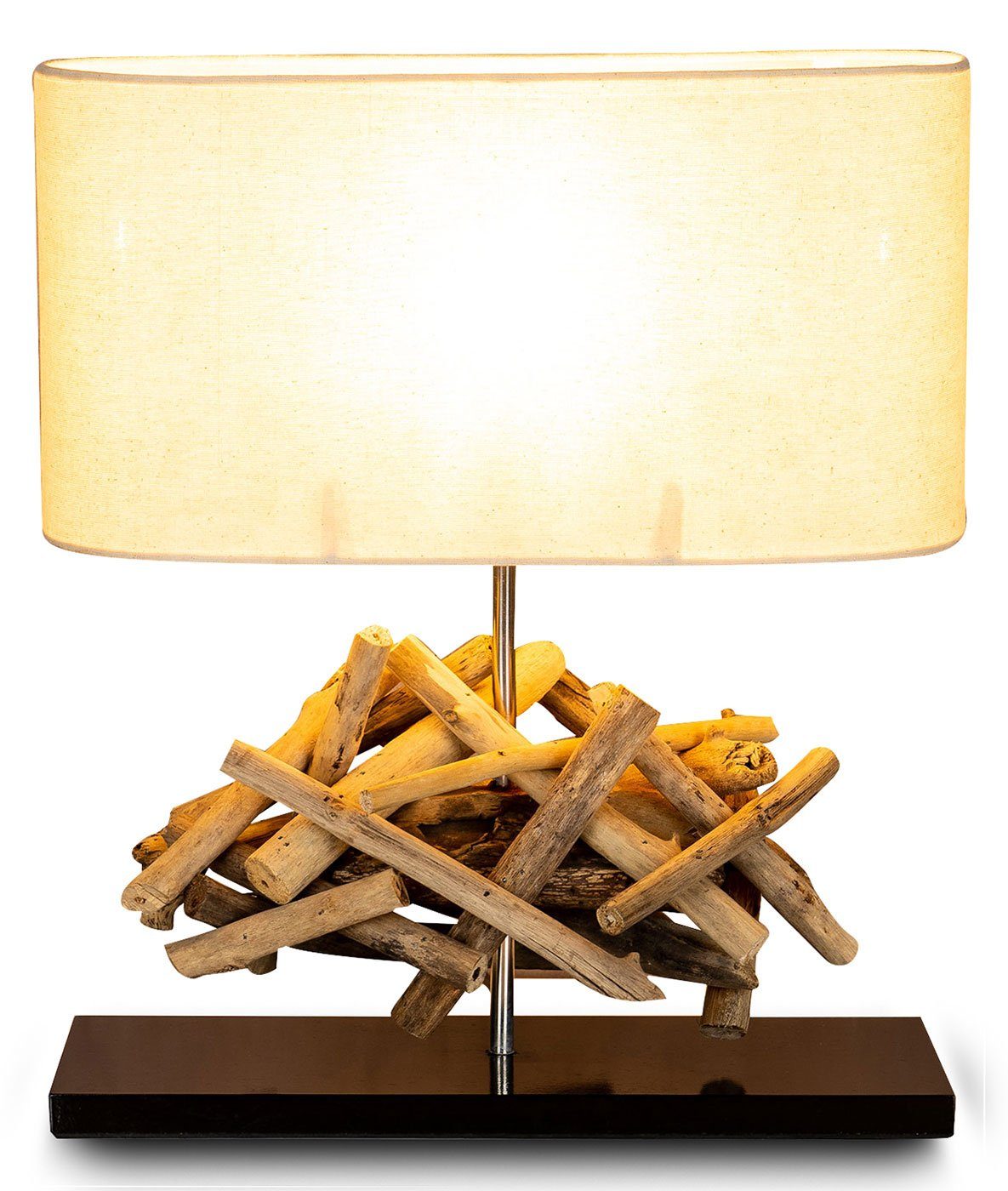 Levandeo® Nachttischlampe, Tischlampe Höhe 42cm Treibholz Tischleuchte Holz Lampe Teakholz Deko