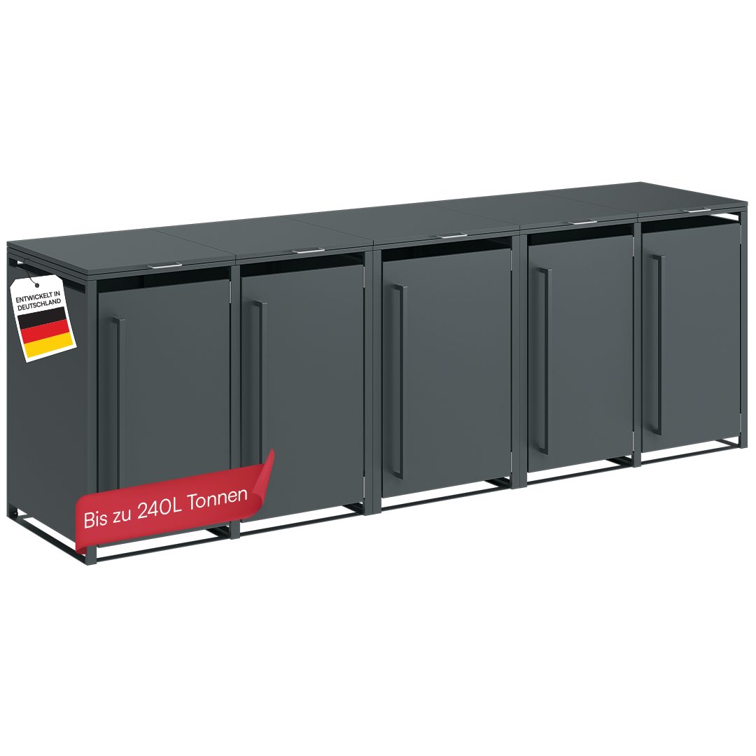 STEELSØN Mülltonnenbox Xalara aus verzinktem Stahl (Anthrazit, verfügbar mit 1, 2, 3, 4, oder 5 Türen), Für 5 Tonnen bis 240L
