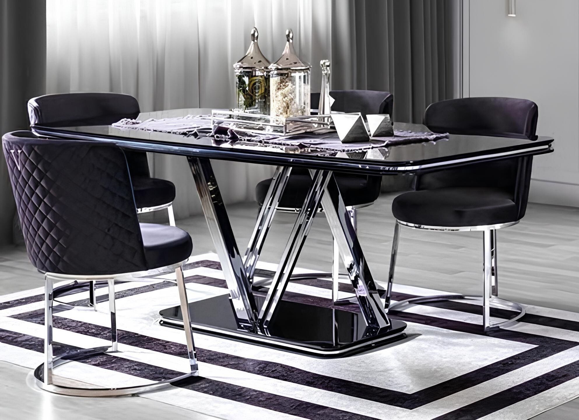 Essgruppe Elegantes schwarzes Esstisch-Set mit hochwertigen Stühlen