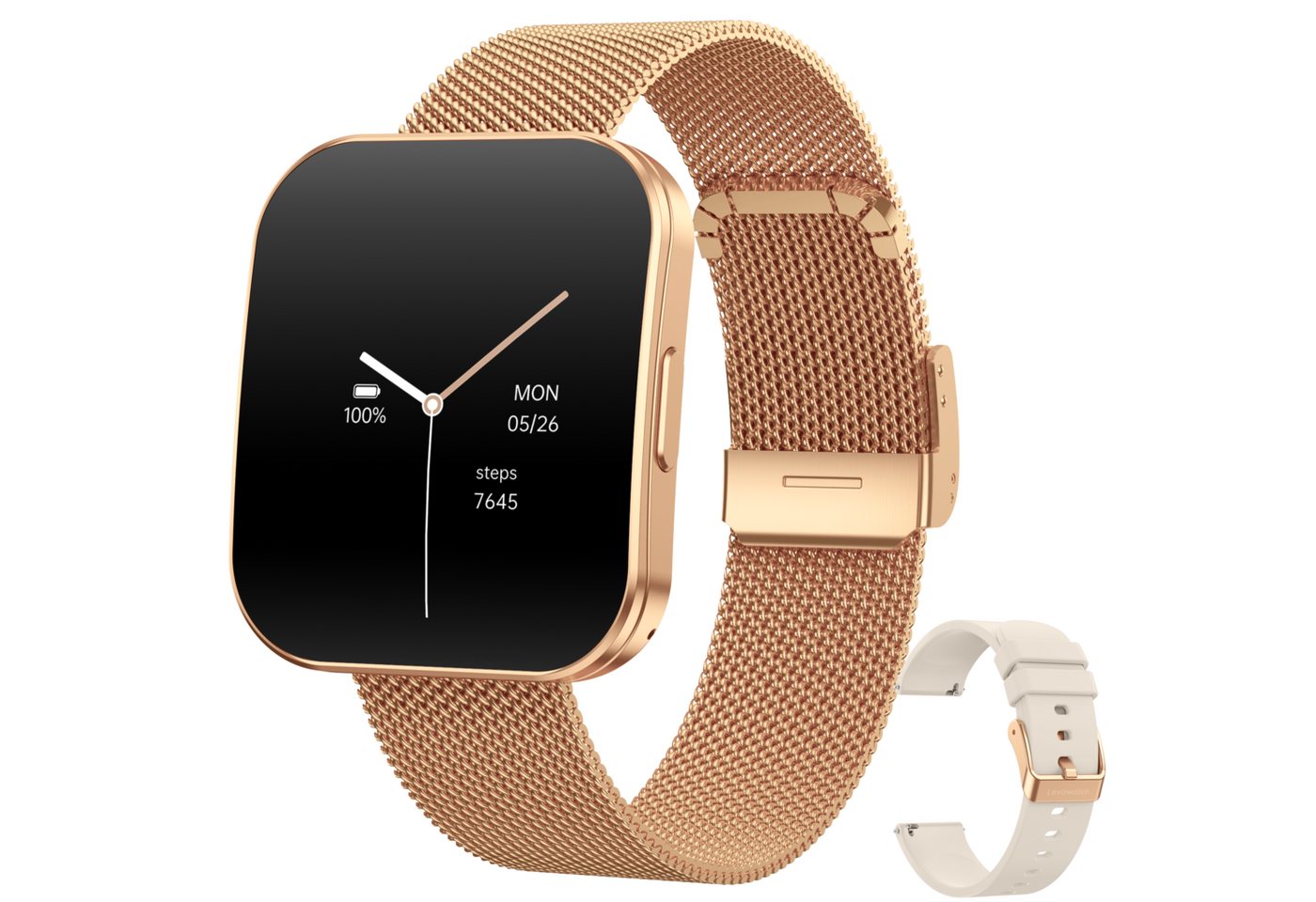 Levowatch TINY Damen Smartwatch, Sprachassistent, AMOLED Always-On Display Smartwatch (4.7 cm/1.8 Zoll, Android und iOS) Fitness Tracker Uhr, 3 Armbänder, Menstruationszyklus, wasserdicht, 8mm Gehäuse, 4-teilig, Schrittzähler, Puls, SpO2, Blutdruck, Schla