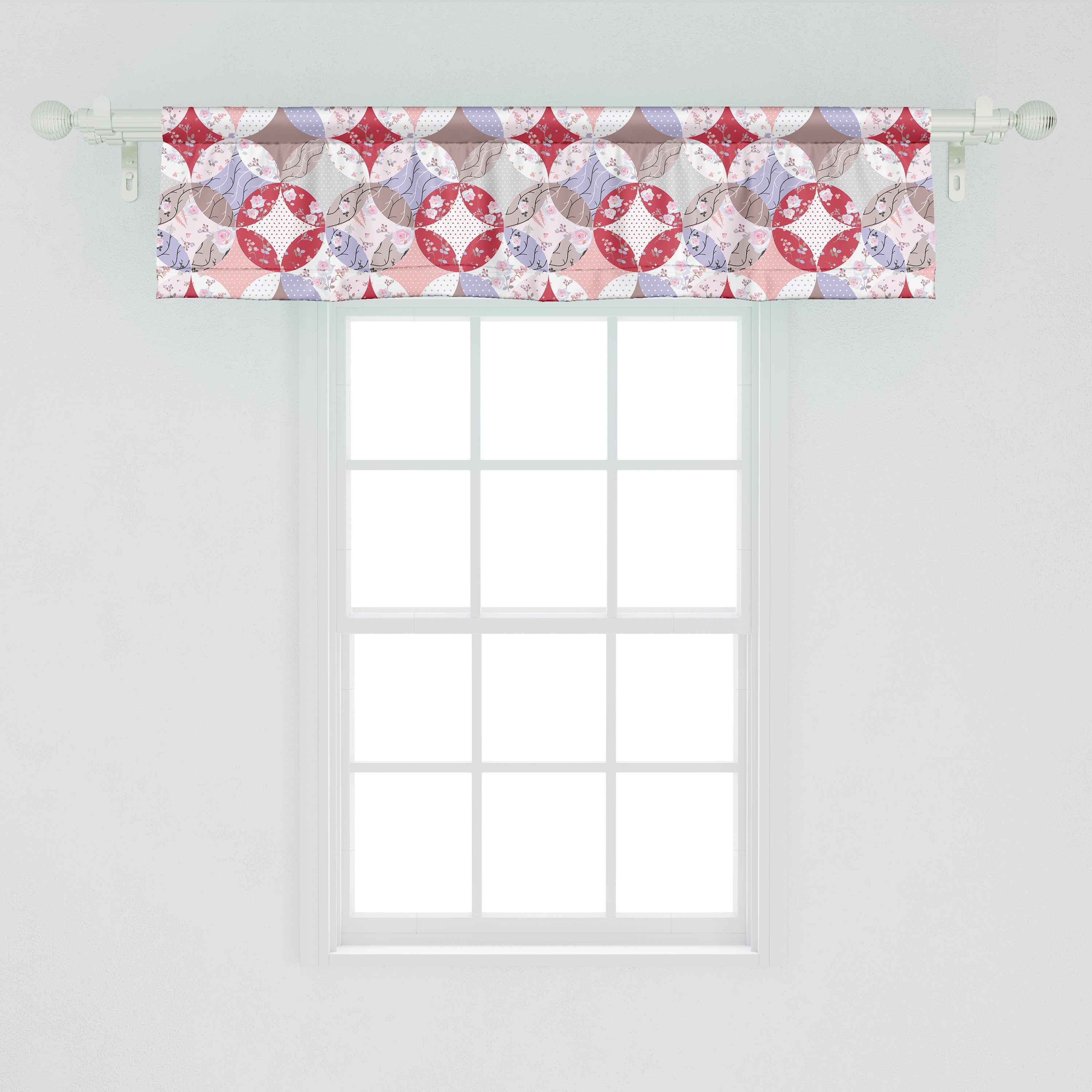 Scheibengardine Vorhang Volant für Küche Microfaser, Abakuhaus, Tupfen Stangentasche, mit Branchen Dekor Schlafzimmer Blumen Blumen