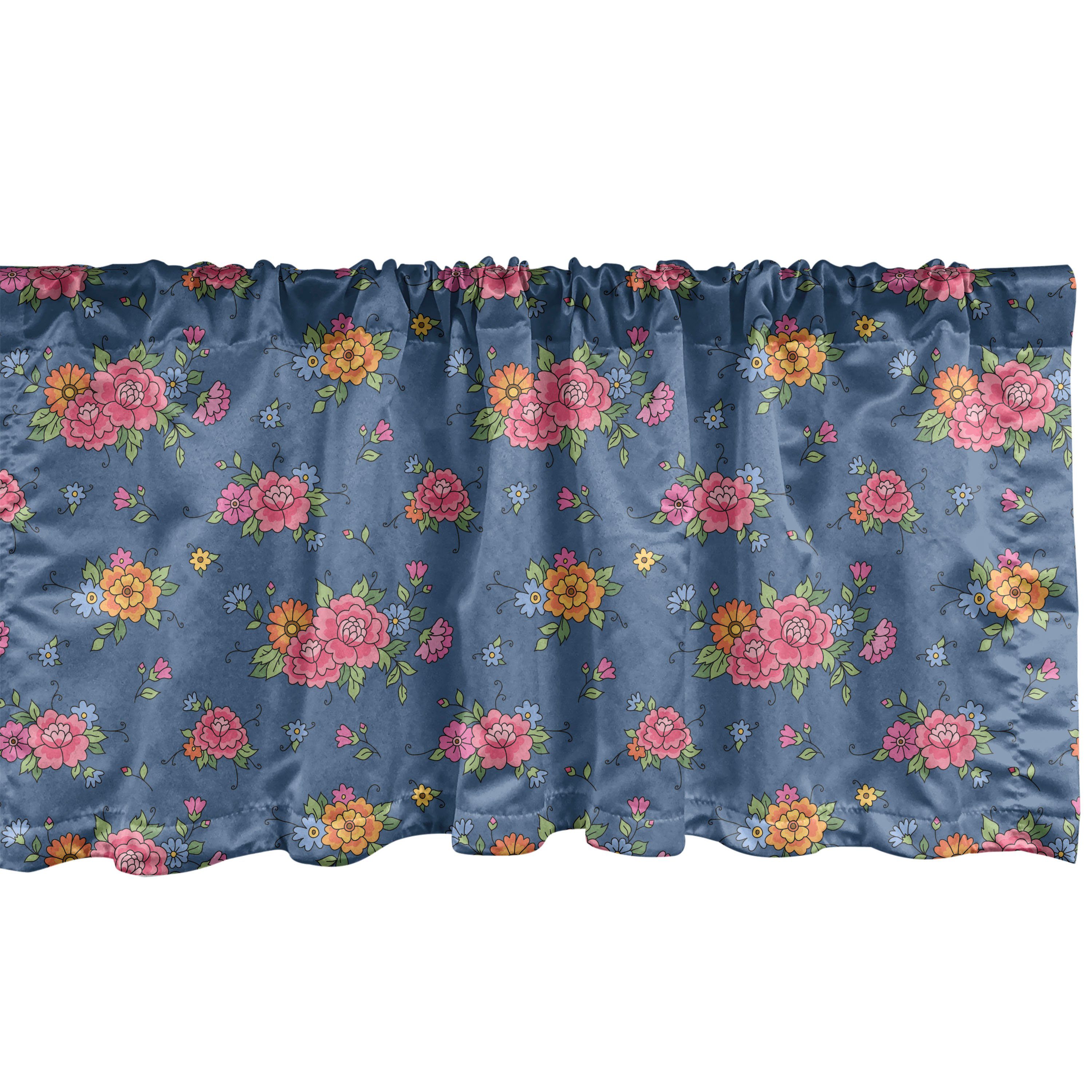 Scheibengardine Vorhang Volant für Küche Schlafzimmer Dekor mit Stangentasche, Abakuhaus, Microfaser, Blumen Sträuße aus Rosen-Blättern